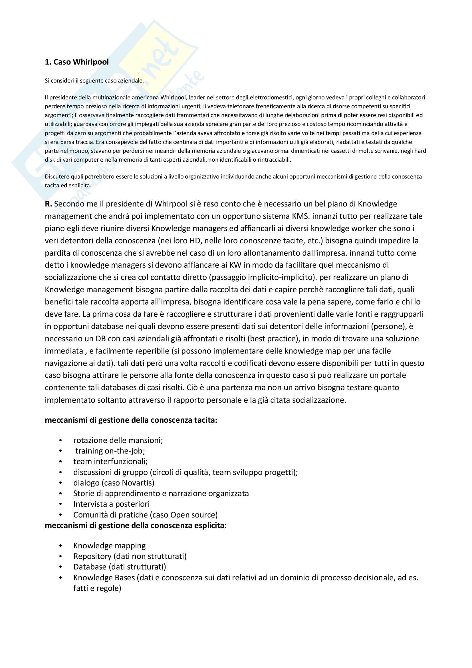 Esercitazione economia e gestione della conoscenza - Casi di studio con soluzioni Pag. 1