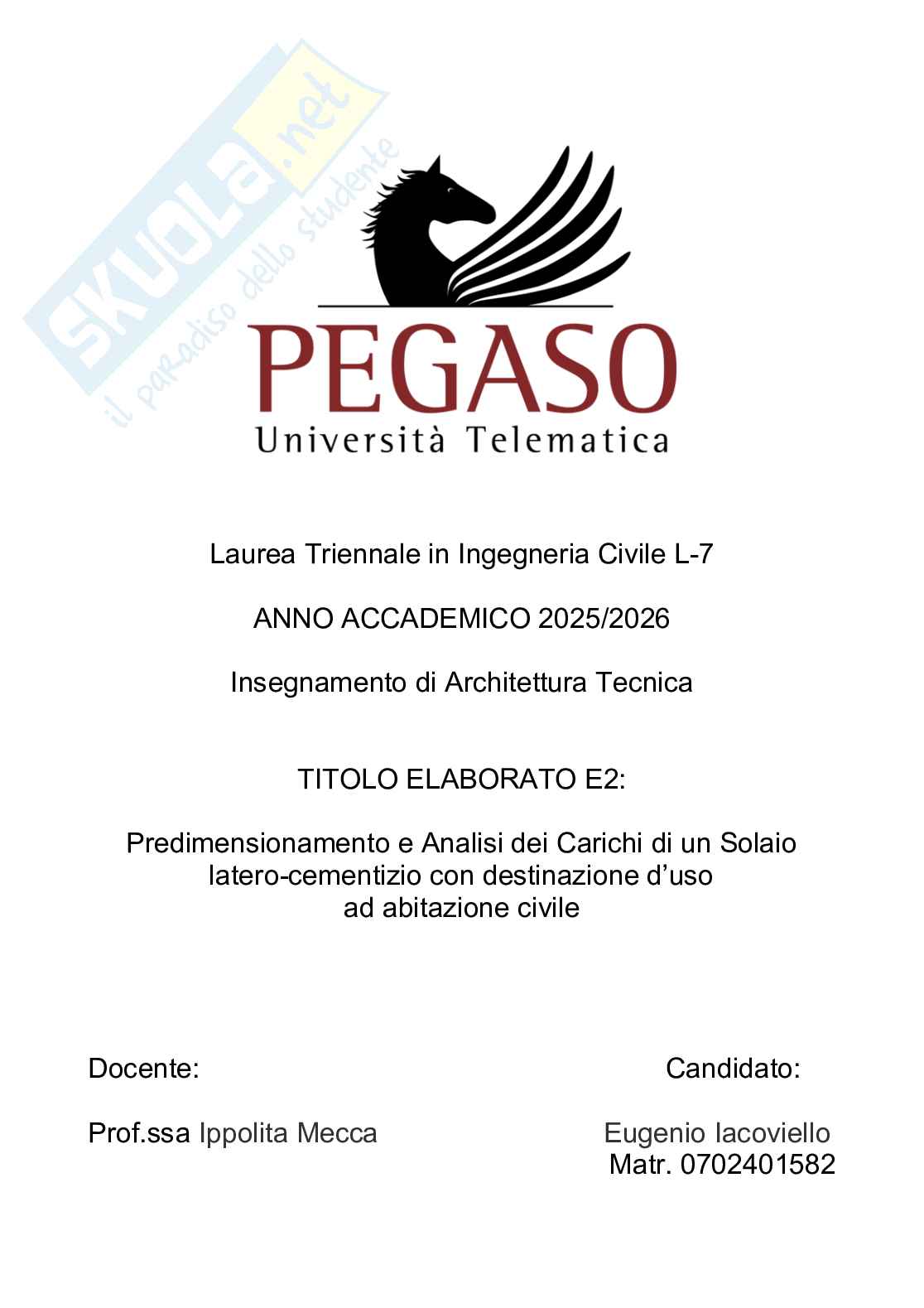 ELABORATO 2 svolto Architettura tecnica Pag. 1