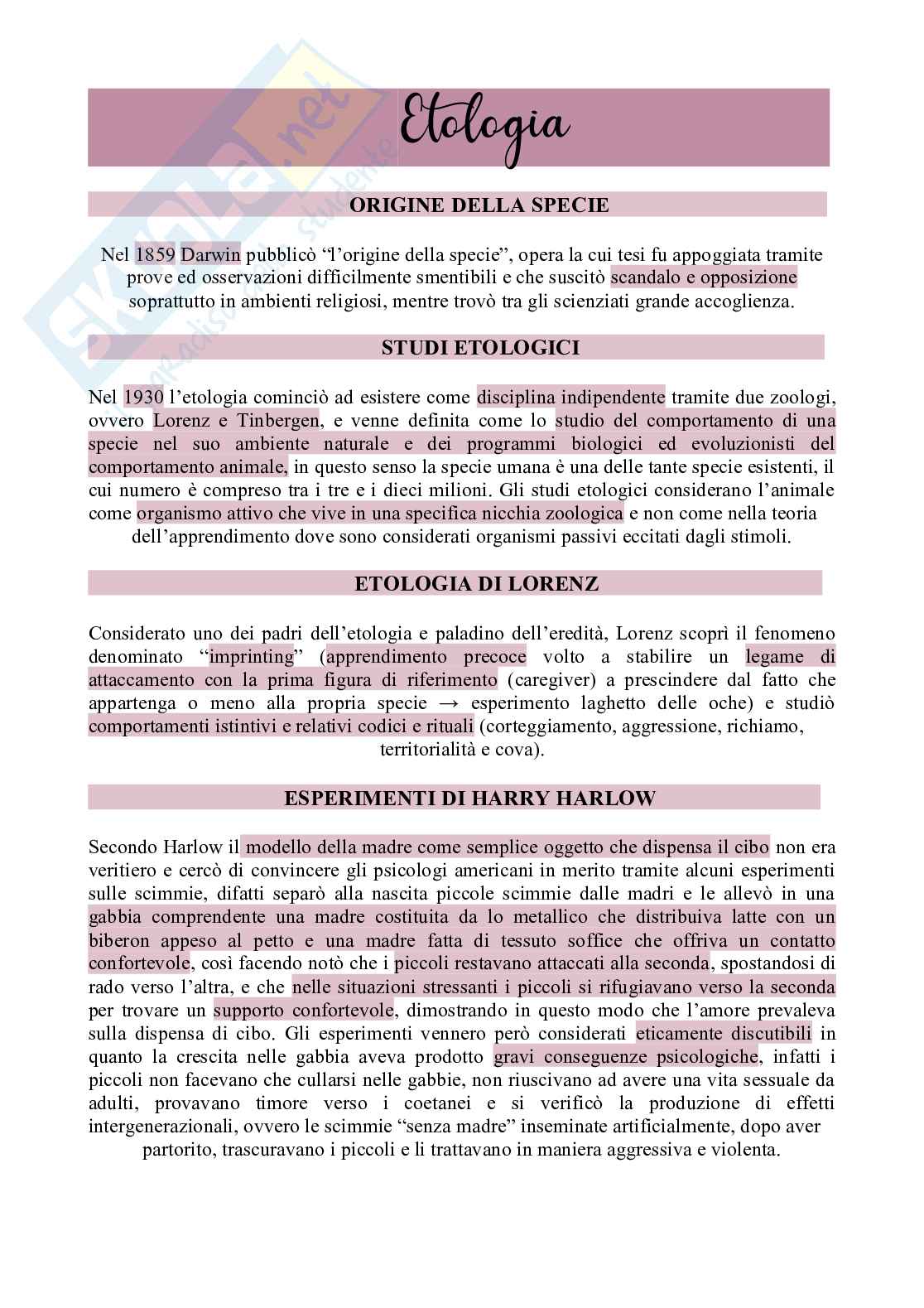 Etologia, teoria dell'attaccamento e Bowlby Pag. 1