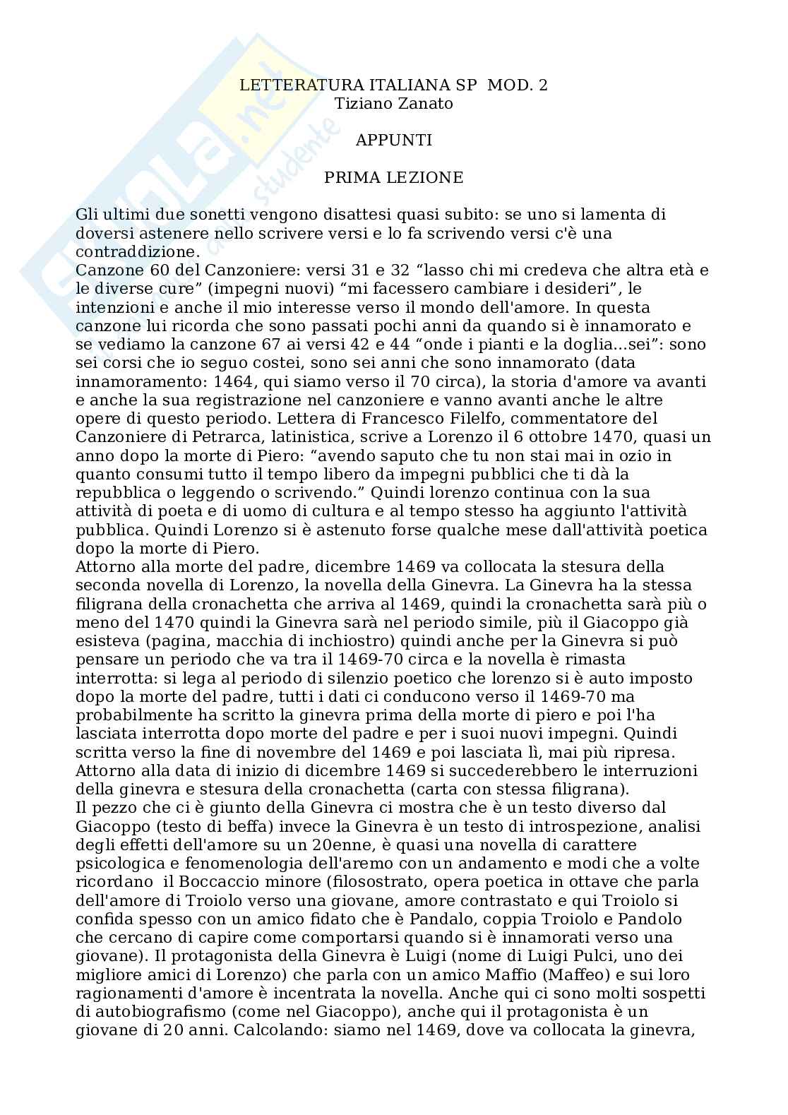 Appunti Letteratura italiana modulo II  - Seconda parte Pag. 1