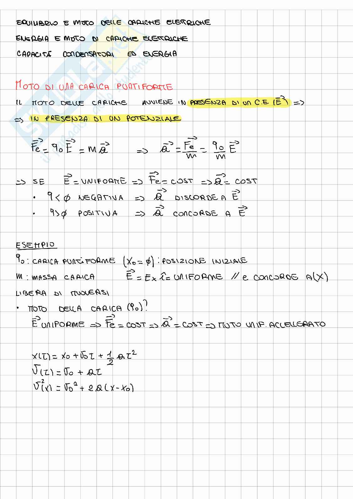 Elettrostatica: campo elettrico, conduttori, condensatori ed energia – Appunti di Fisica generale 2 Pag. 1