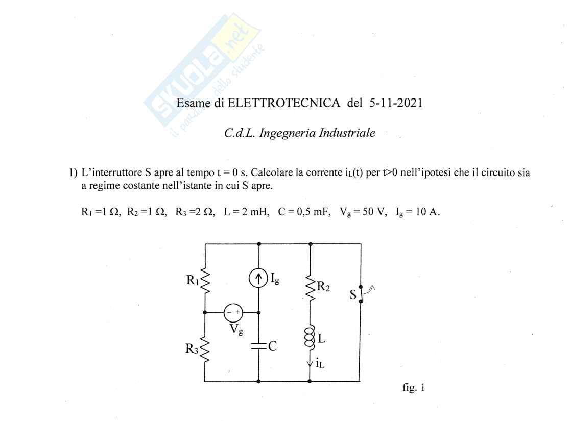 Esercizi svolti di Elettrotecnica sul regime transitorio - Parte 1 Pag. 1