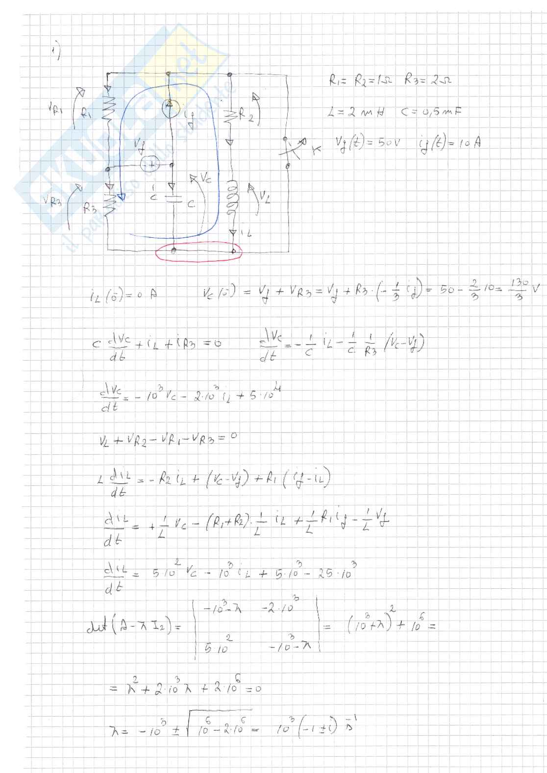 Esercizi svolti di Elettrotecnica sul regime transitorio - Parte 1 Pag. 2