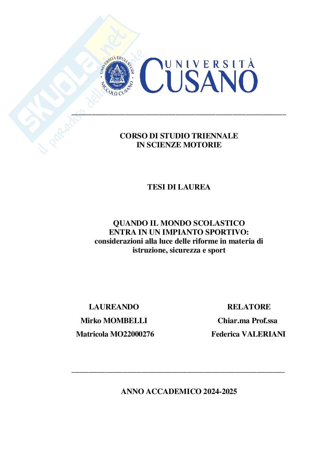 Quando il mondo scolastico entra in un impianto sportivo: considerazioni in materia di istruzione, sicurezza e sport Pag. 1