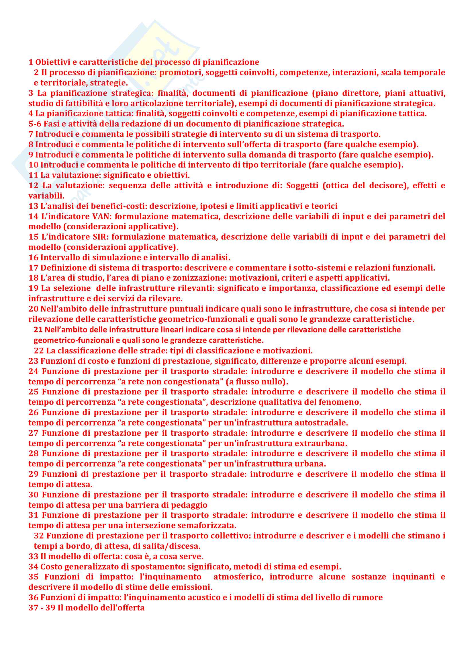 Risposta alle domande d'esame di pianificazione dei trasporti Pag. 1