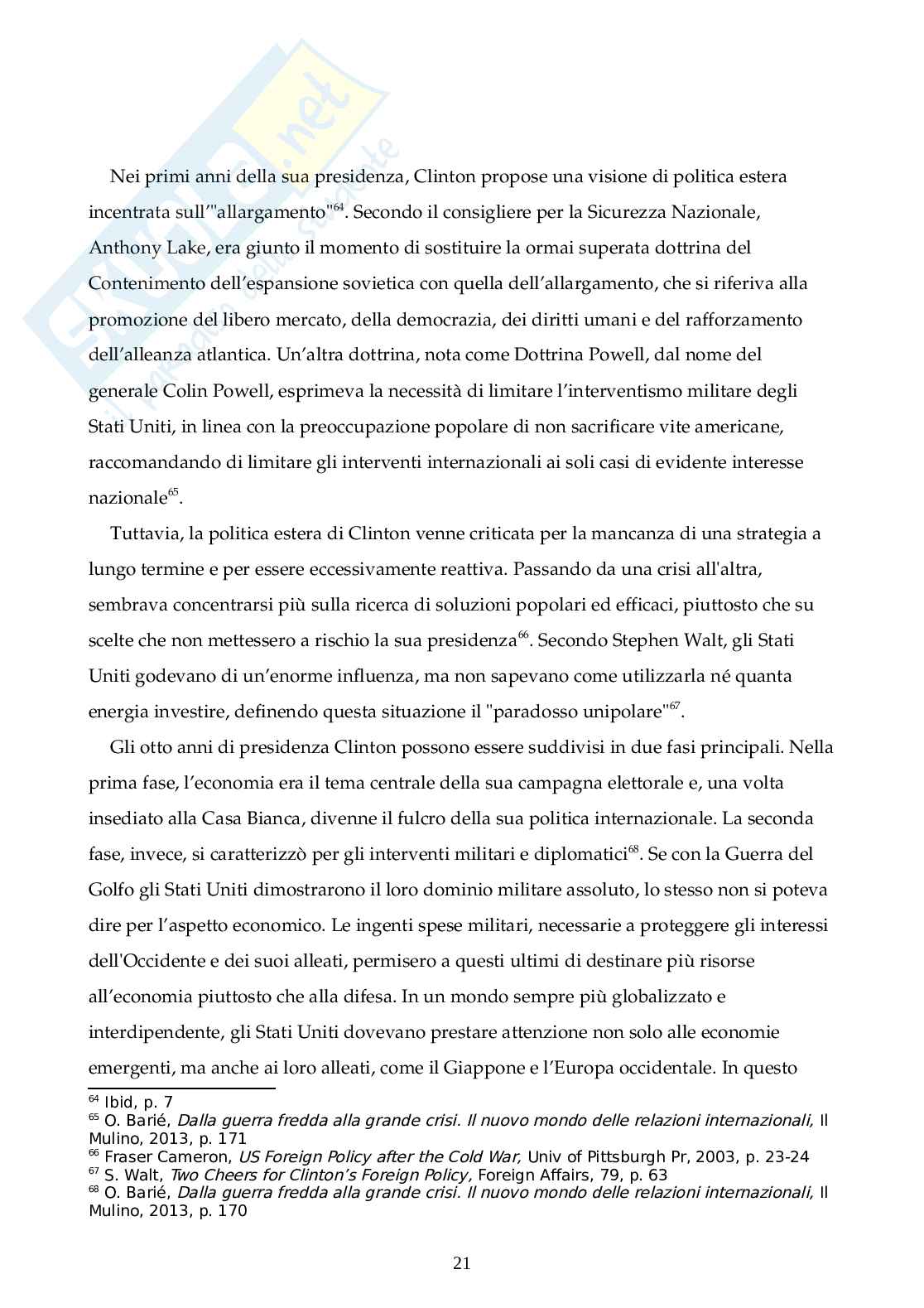 Storia della politica estera americana post-Guerra Fredda Pag. 21
