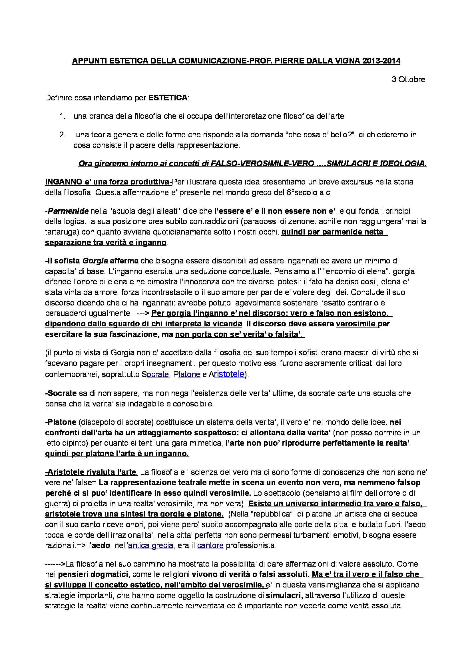 Estetica della comunicazione - Appunti Pag. 1