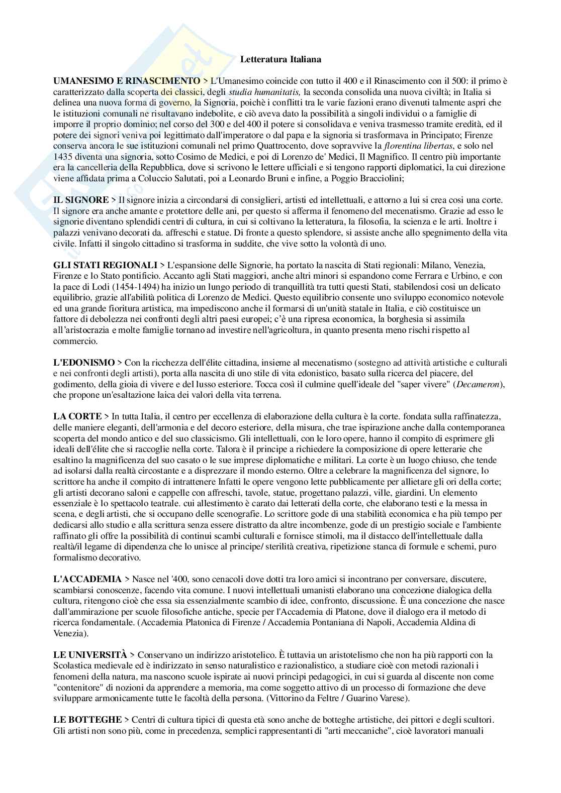 Umanesimo e Rinascimento Pag. 1