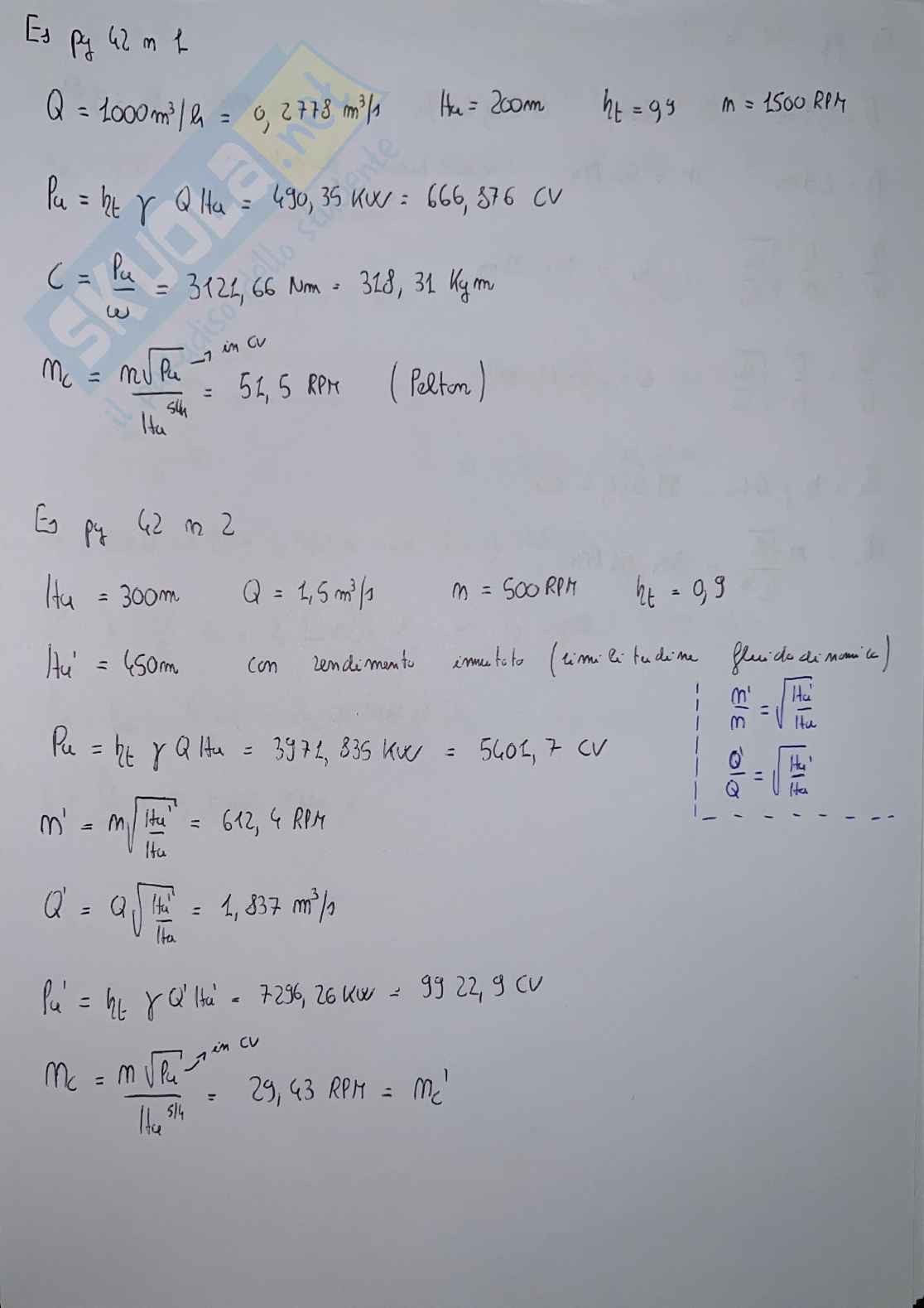 Esercizi Sistemi energetici e macchine a fluido I sulle turbine idrauliche Pag. 1