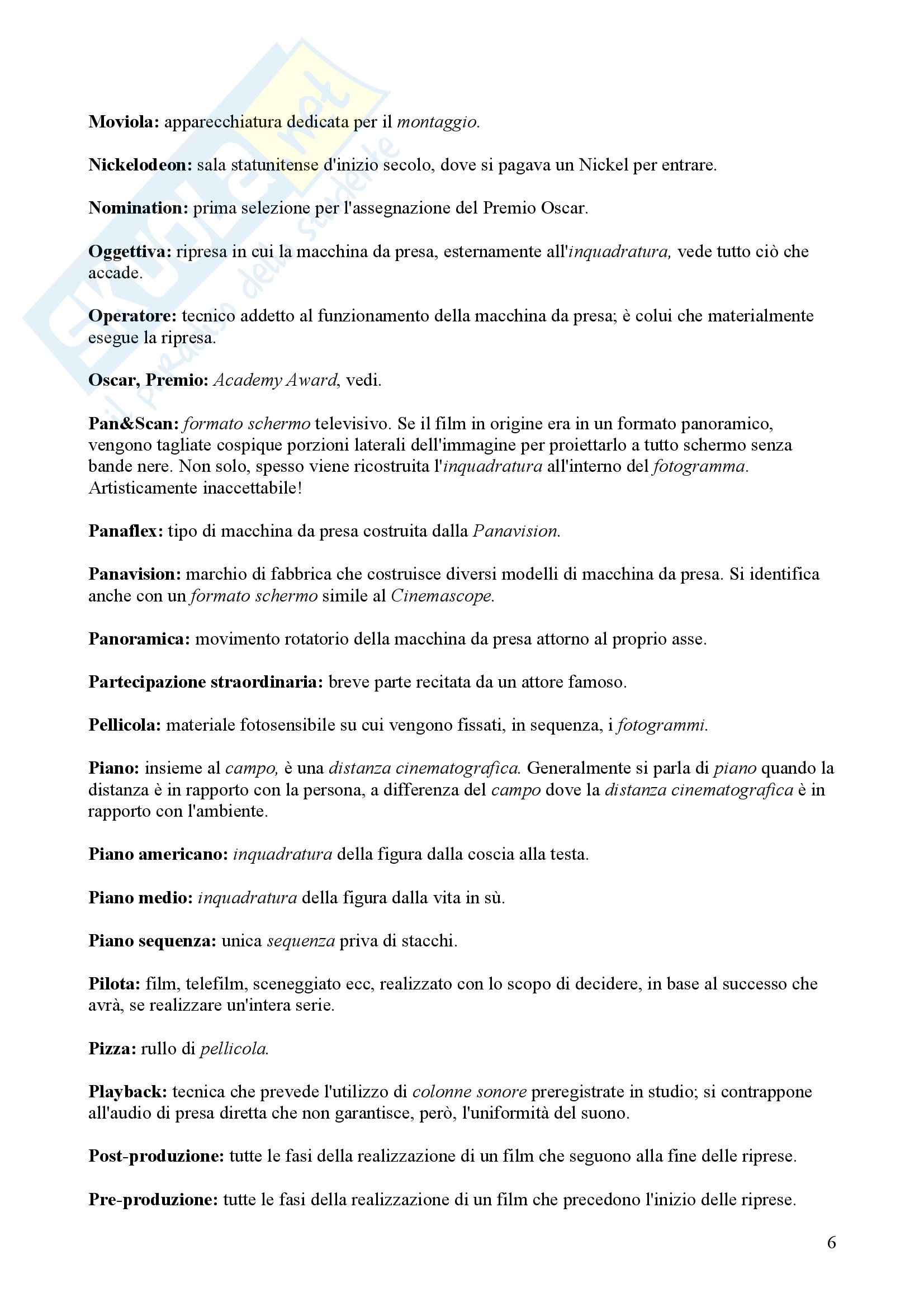 Linguaggi audiovisivi - I termini in uso nel cinema Pag. 6