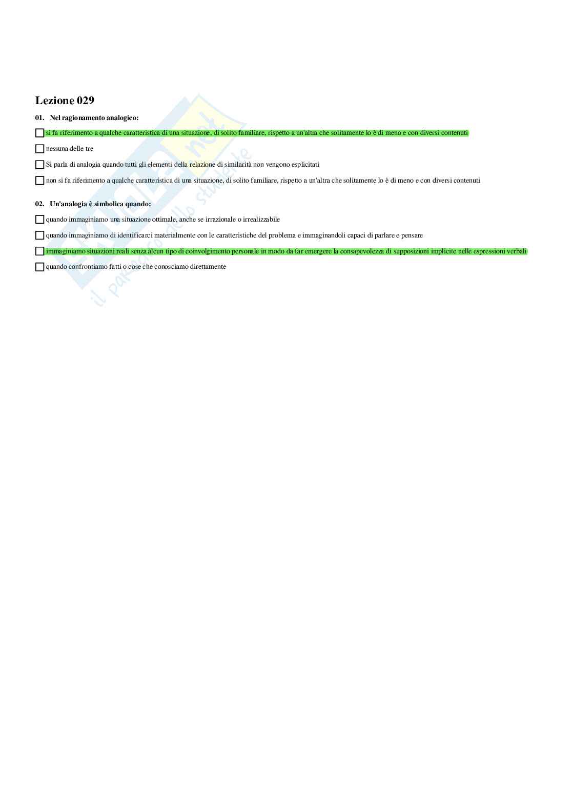 Paniere Psicologia generale e dell'attività fisica - Risposte multiple corrette Pag. 31