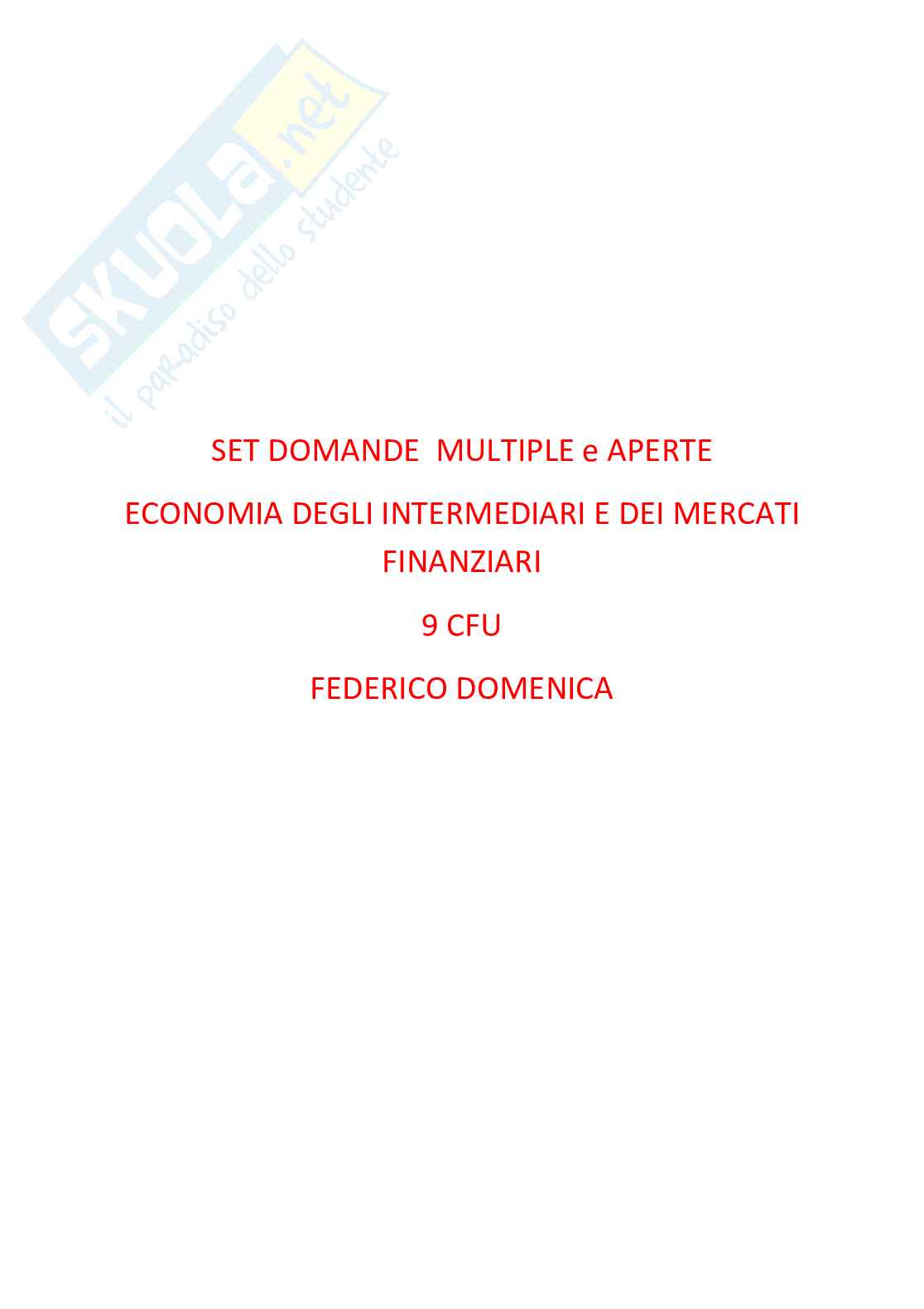 Paniere Economia degli intermediari e dei mercati finanziari - risposte multiple e aperte Pag. 1