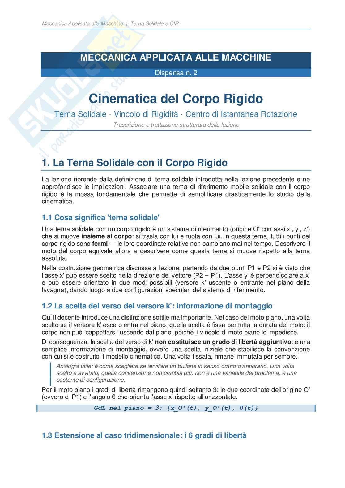 Meccanica applicata alle macchine Pag. 1