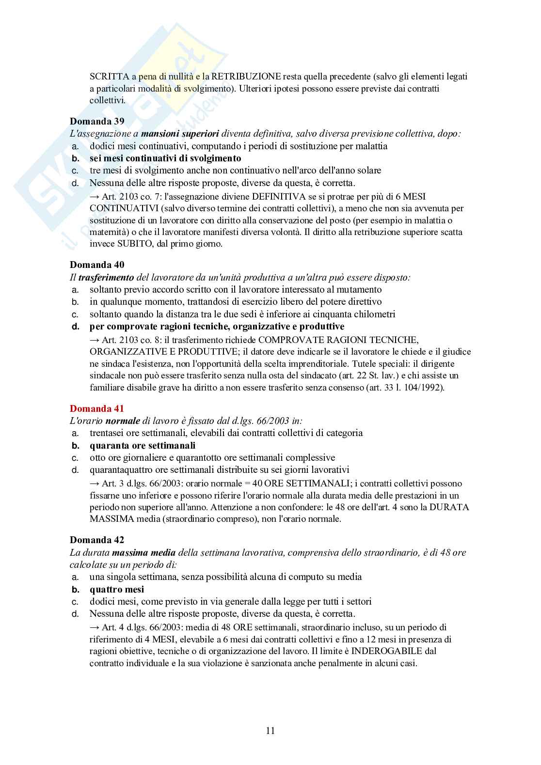 Diritto del lavoro – 120 crocette commentate (contratti, licenziamenti, sindacato) Pag. 11