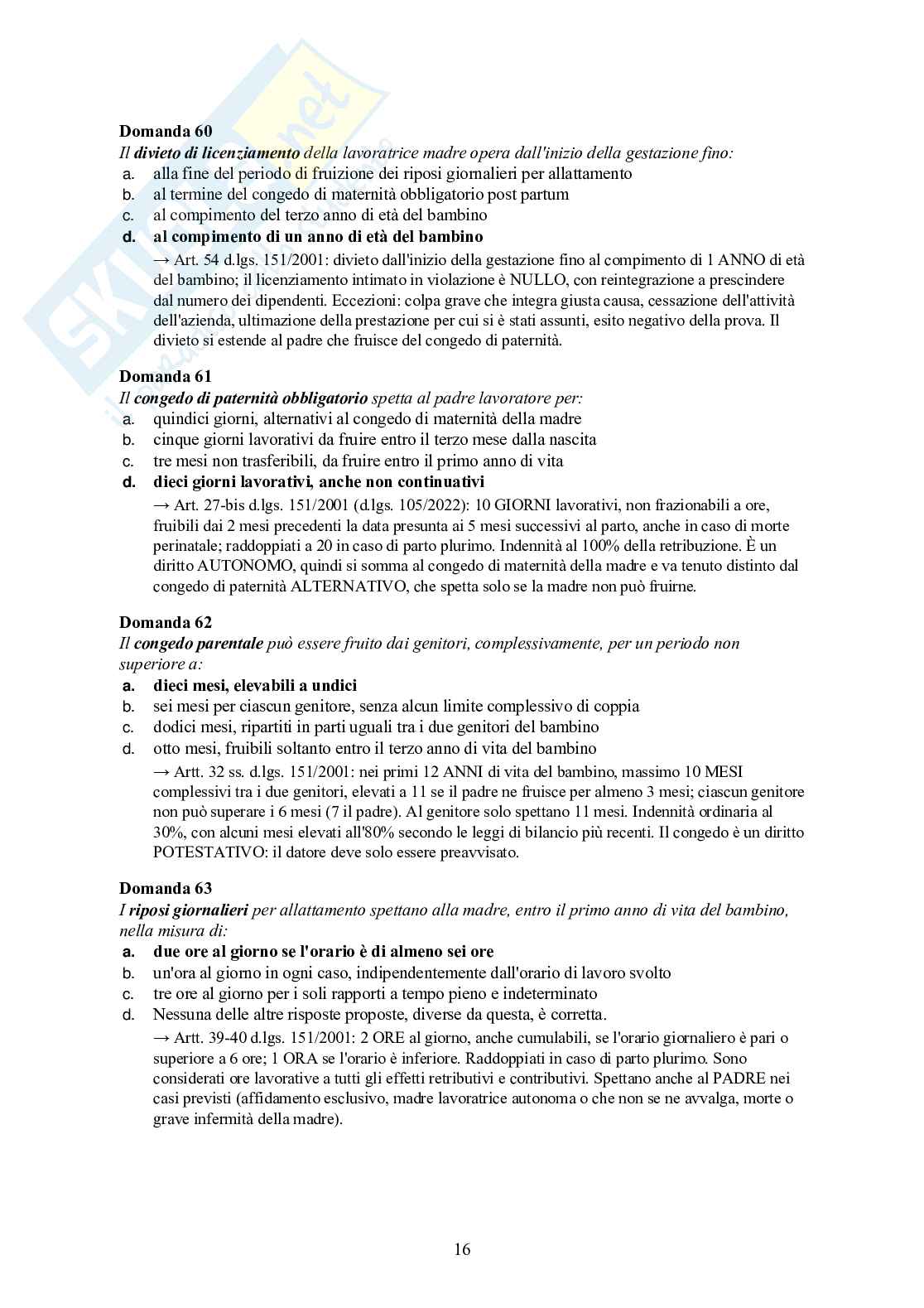 Diritto del lavoro – 120 crocette commentate (contratti, licenziamenti, sindacato) Pag. 16