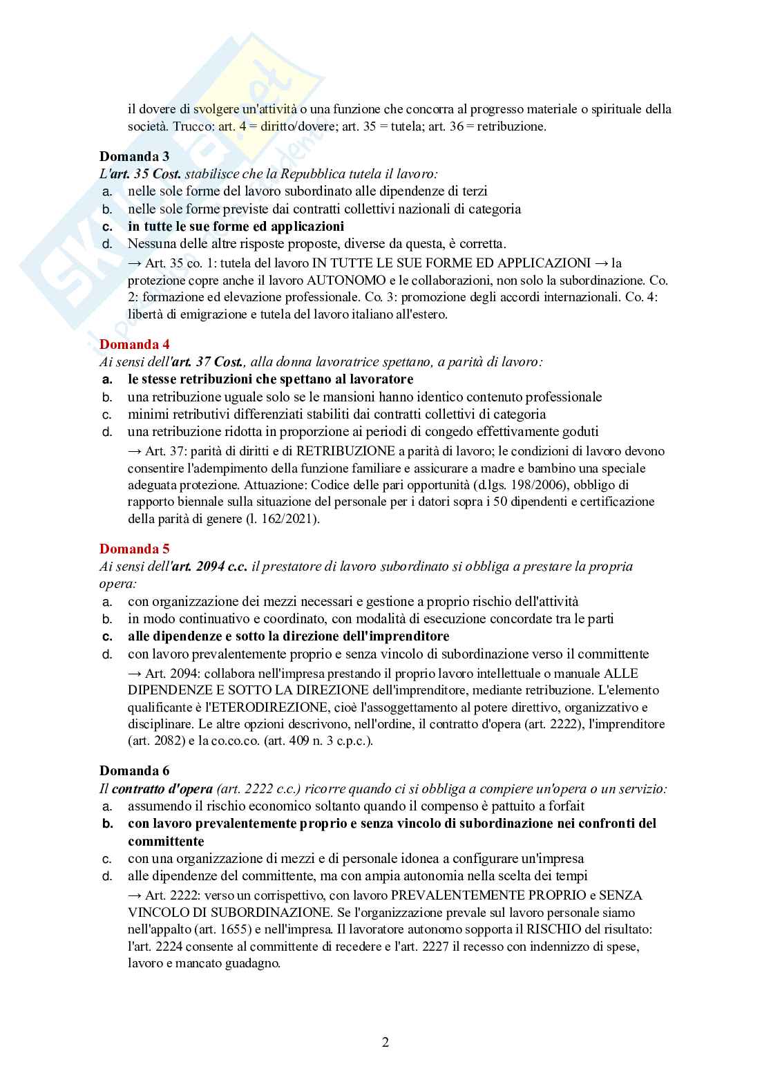 Diritto del lavoro – 120 crocette commentate (contratti, licenziamenti, sindacato) Pag. 2