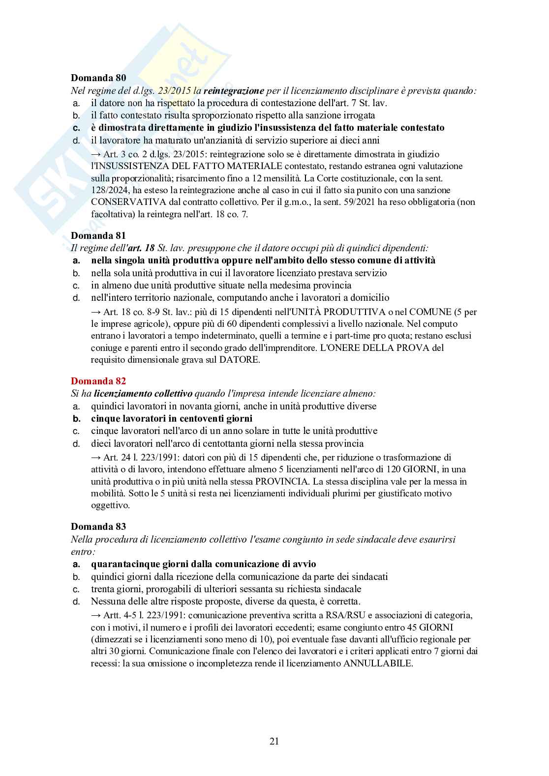 Diritto del lavoro – 120 crocette commentate (contratti, licenziamenti, sindacato) Pag. 21