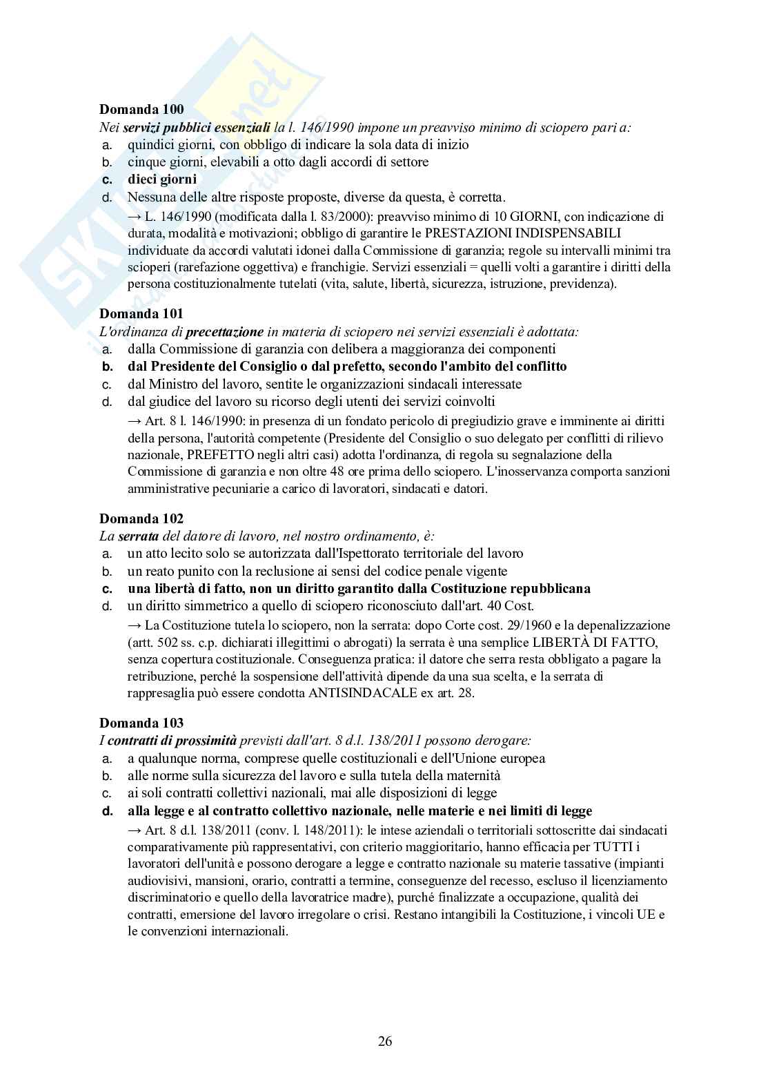 Diritto del lavoro – 120 crocette commentate (contratti, licenziamenti, sindacato) Pag. 26