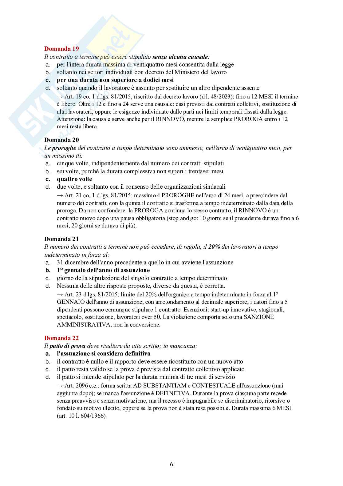 Diritto del lavoro – 120 crocette commentate (contratti, licenziamenti, sindacato) Pag. 6