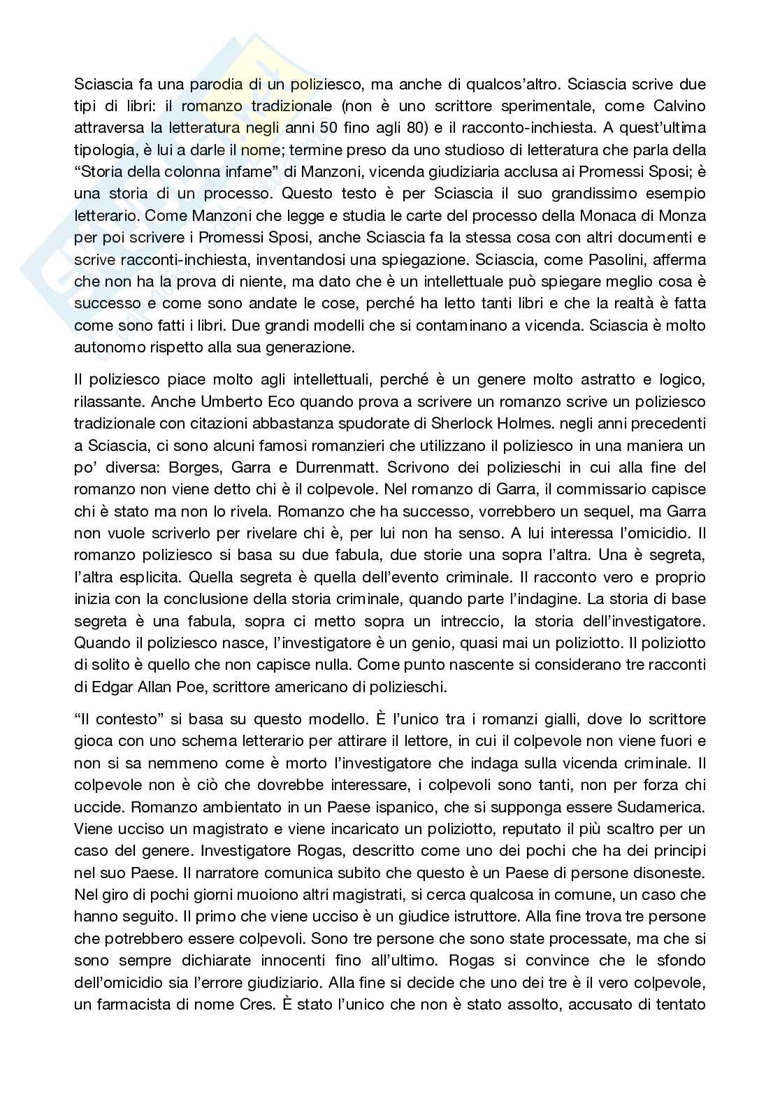 Riassunto esame Letteratura italiana contemporanea, Prof. Stracuzzi Riccardo, libro consigliato Il contesto, Leonardo Sciascia Pag. 2