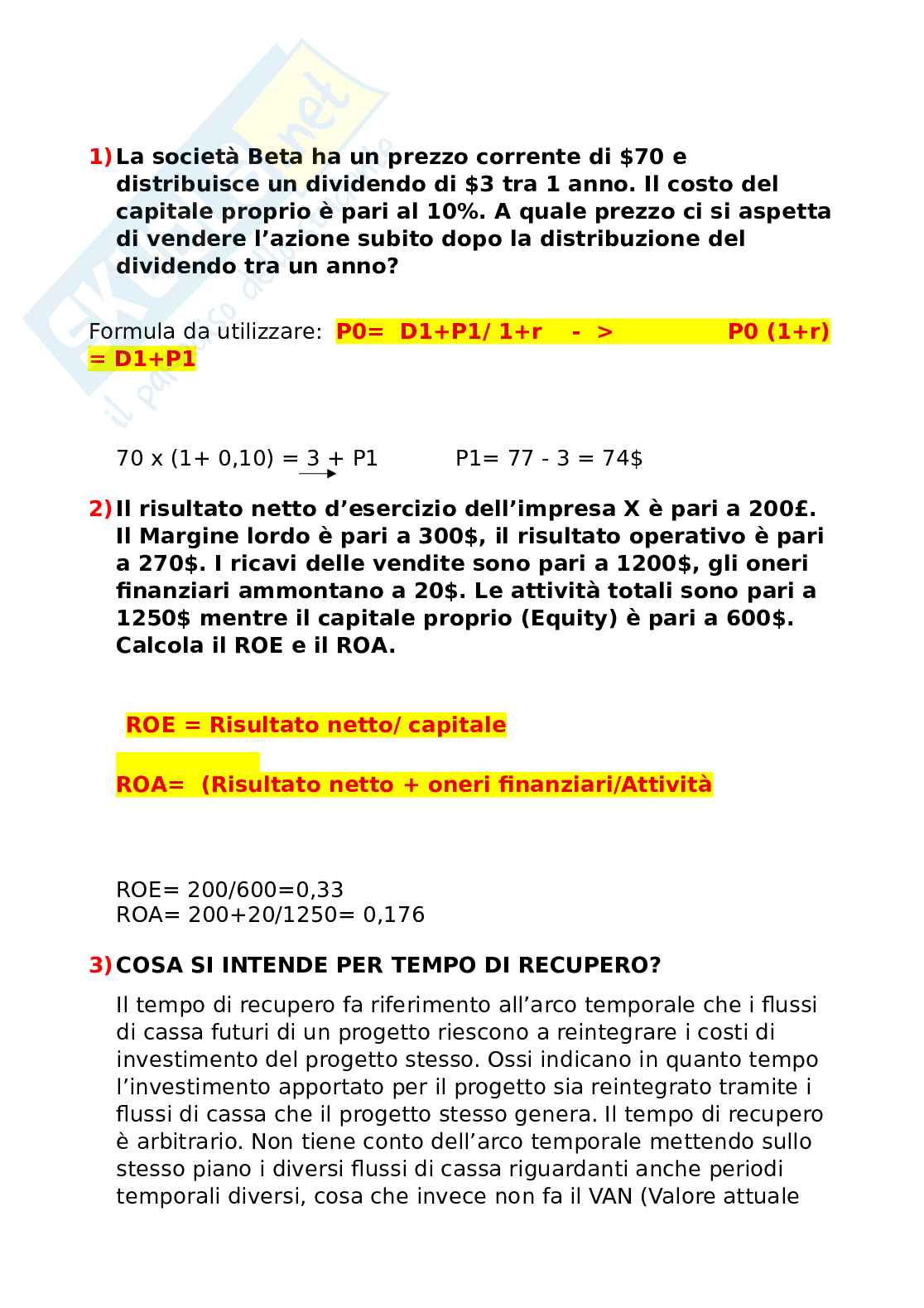 Esercizi di Finanza aziendale Pag. 1