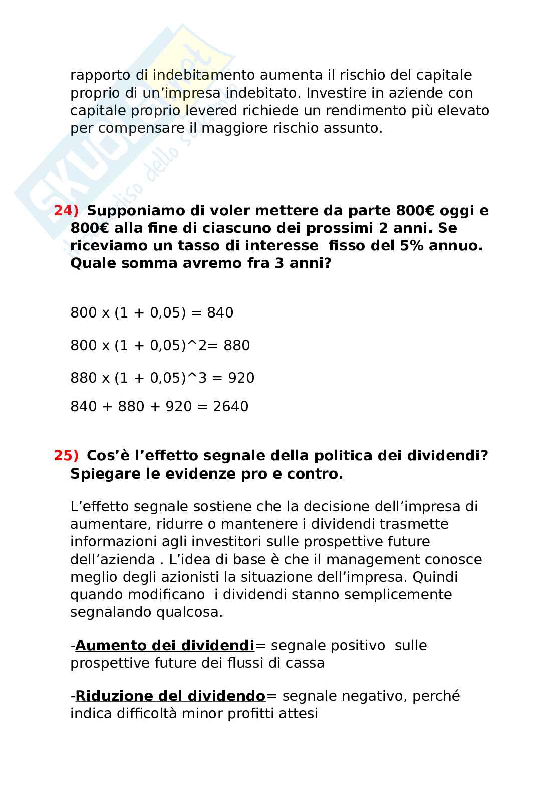 Esercizi di Finanza aziendale Pag. 16