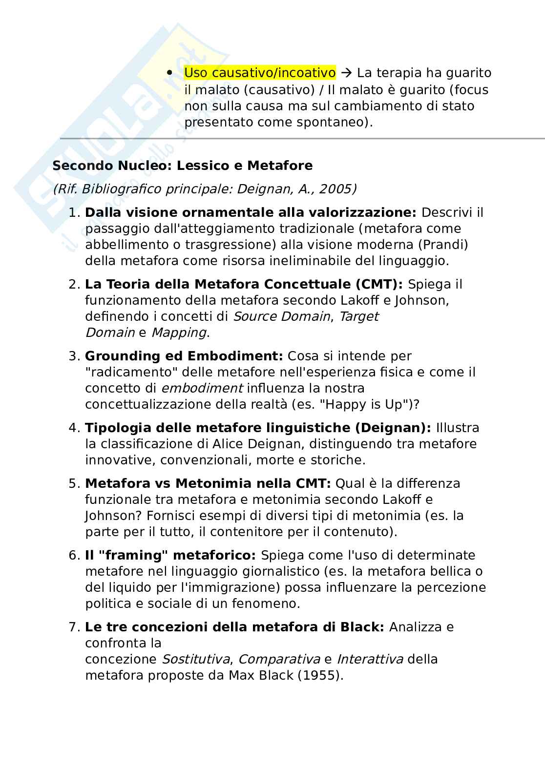 Esercizi pratici e domande aperte per prepararsi all'esame di Semantica e lessico Pag. 11