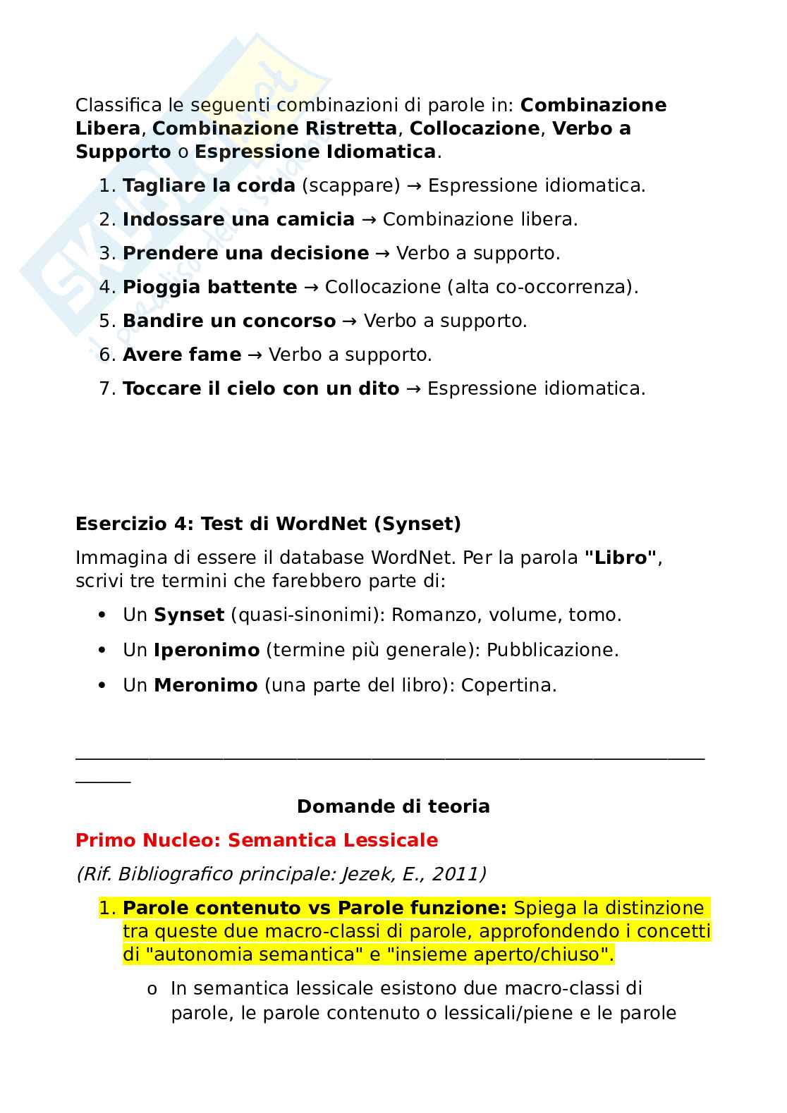 Esercizi pratici e domande aperte per prepararsi all'esame di Semantica e lessico Pag. 6