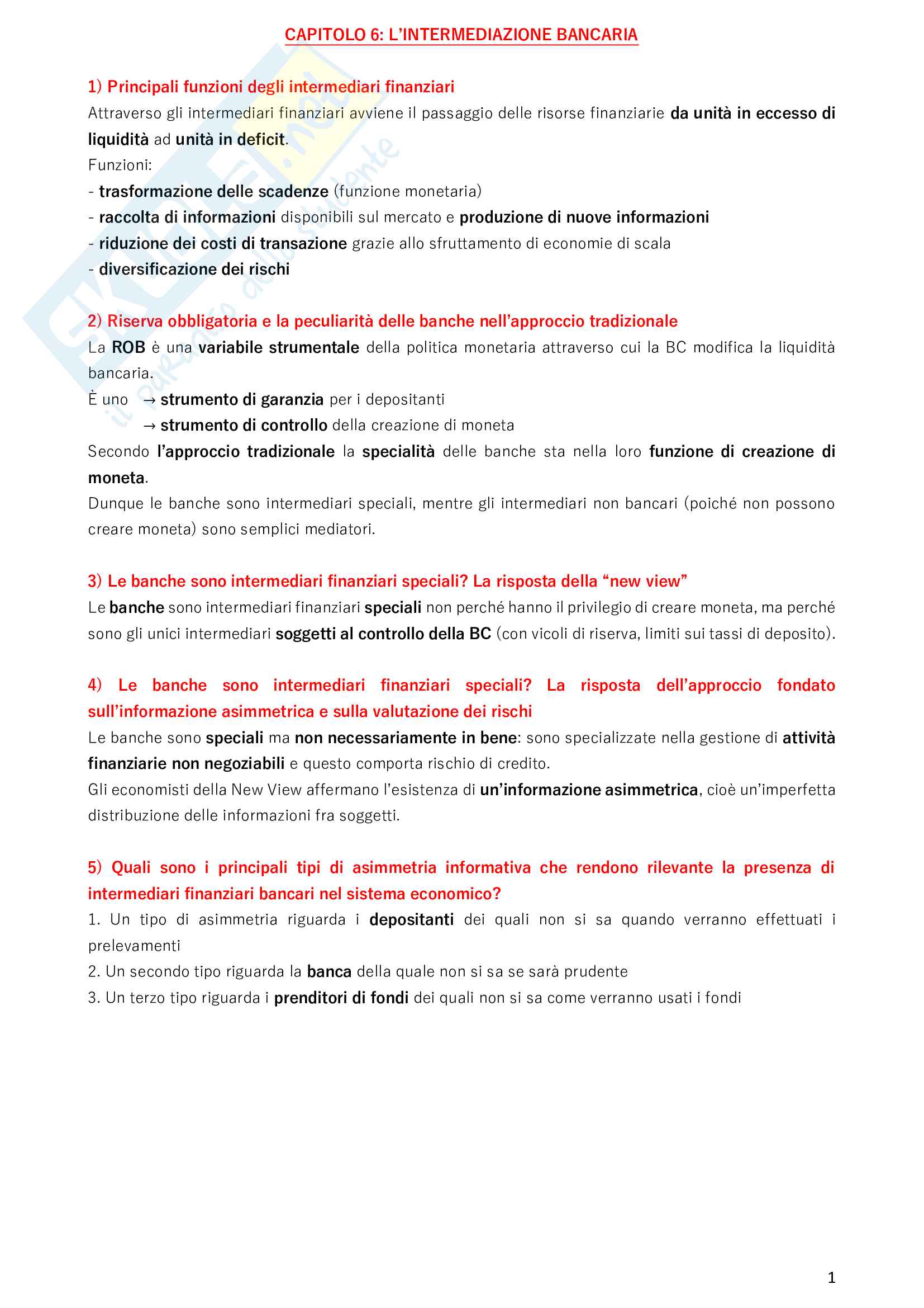 Riassunto esame Economia Monetaria (2° parziale), prof. Variato, libro consigliato Economia e politica della moneta, Alessandrini Pag. 1