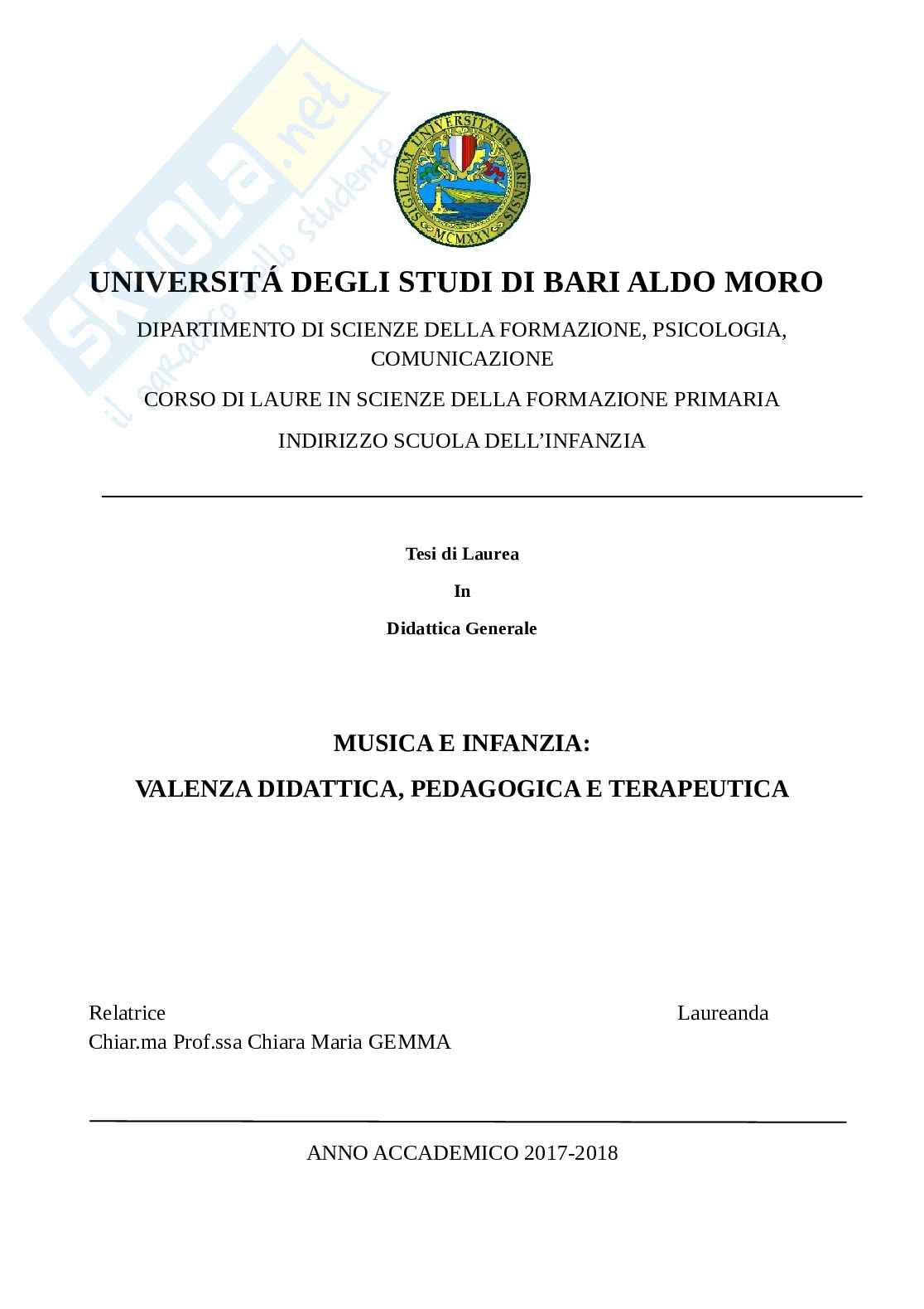 Musica e infanzia: valenza didattica, pedagogica e terapeutica Pag. 1