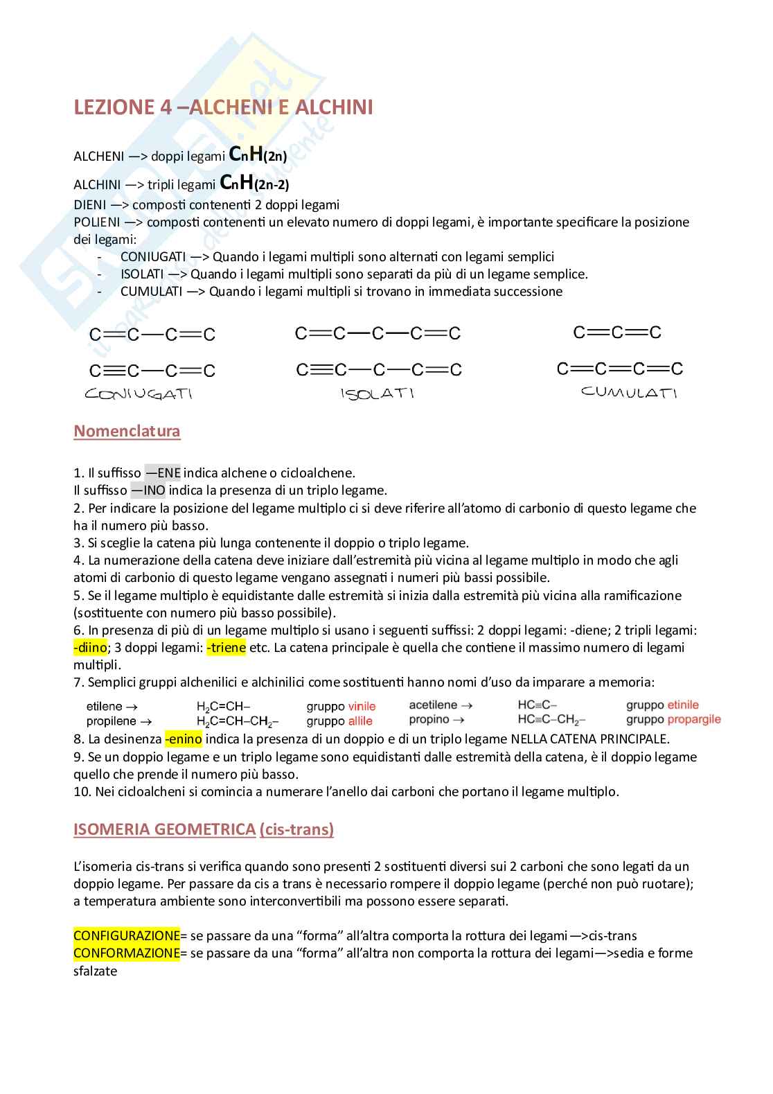 Lezione 4 - Alcheni e alchini Pag. 1