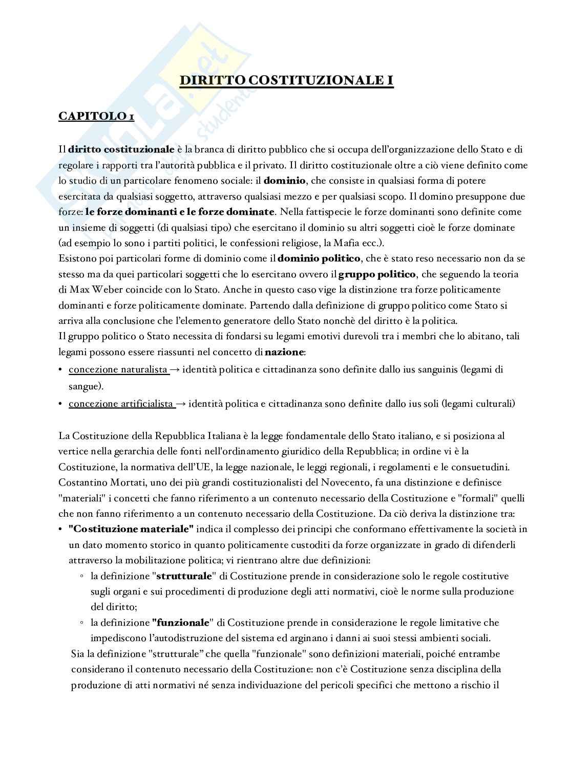 Appunti presi a lezione di Diritto costituzionale I Pag. 1