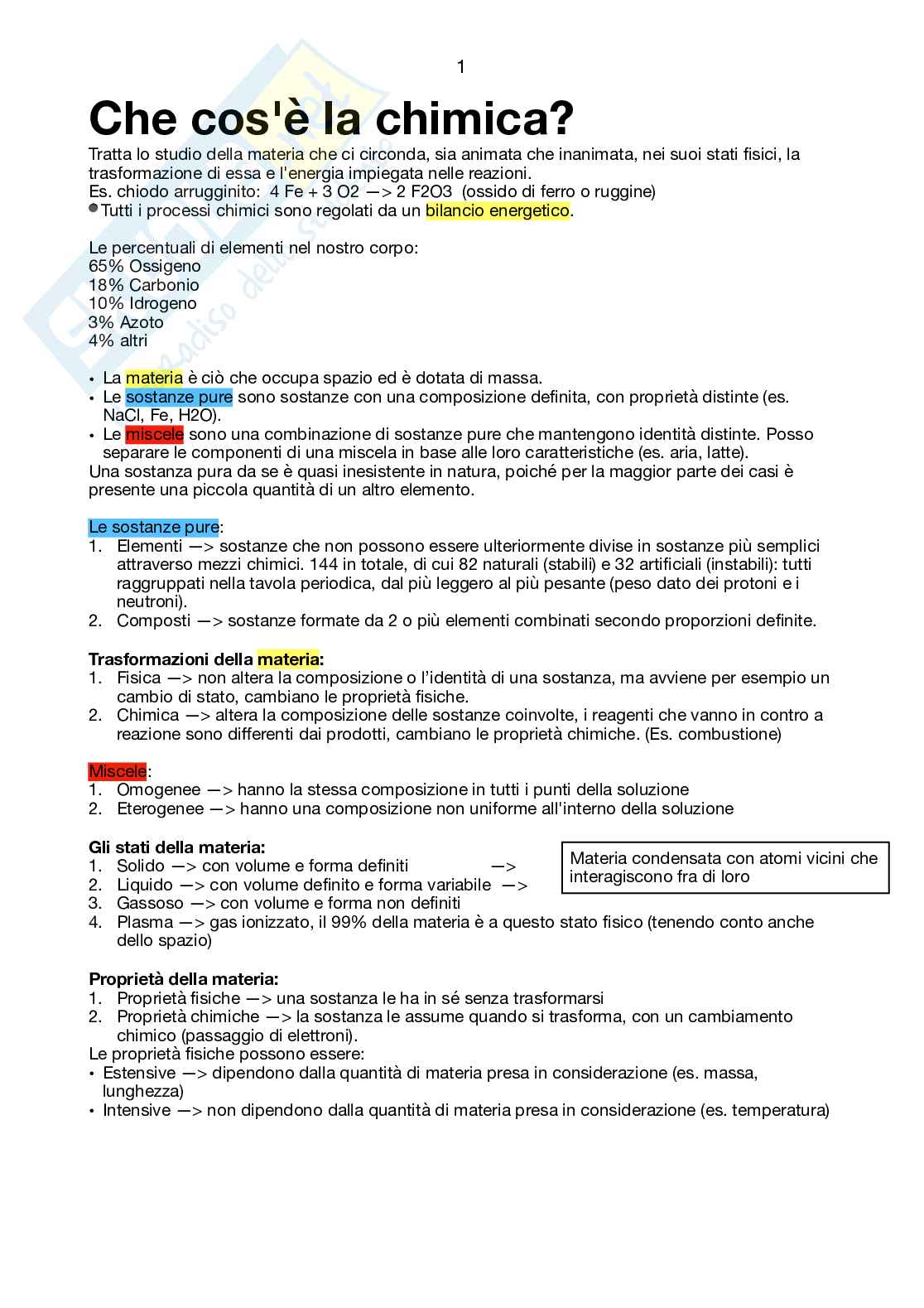 Chimica- semestre filtro  Pag. 1