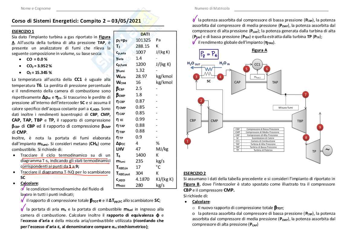 Esercizi Turbine a Gas (Sistemi energetici) Pag. 1