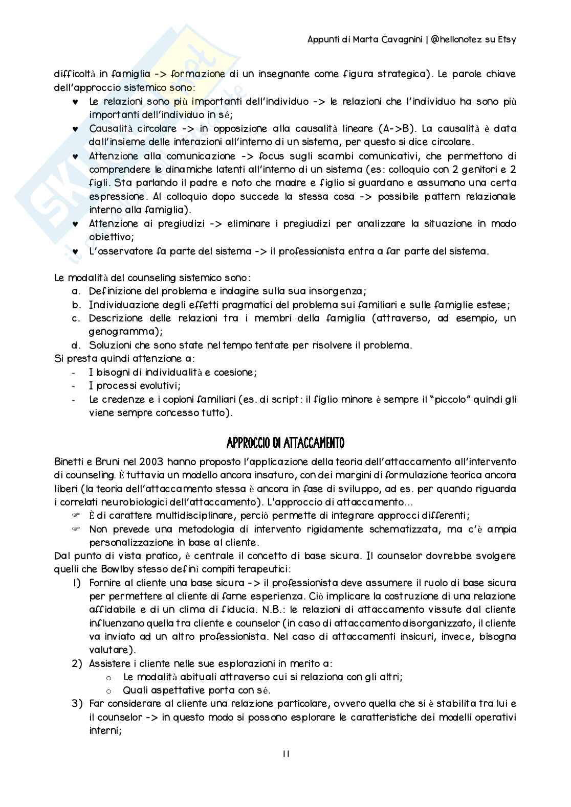 Riassunto esame Counseling nel ciclo di vita, Prof. Cuccì Gaia, libro consigliato Il colloquio del counseling, ascoltare ragazzi e genitori, Calvo, Sala Pag. 11