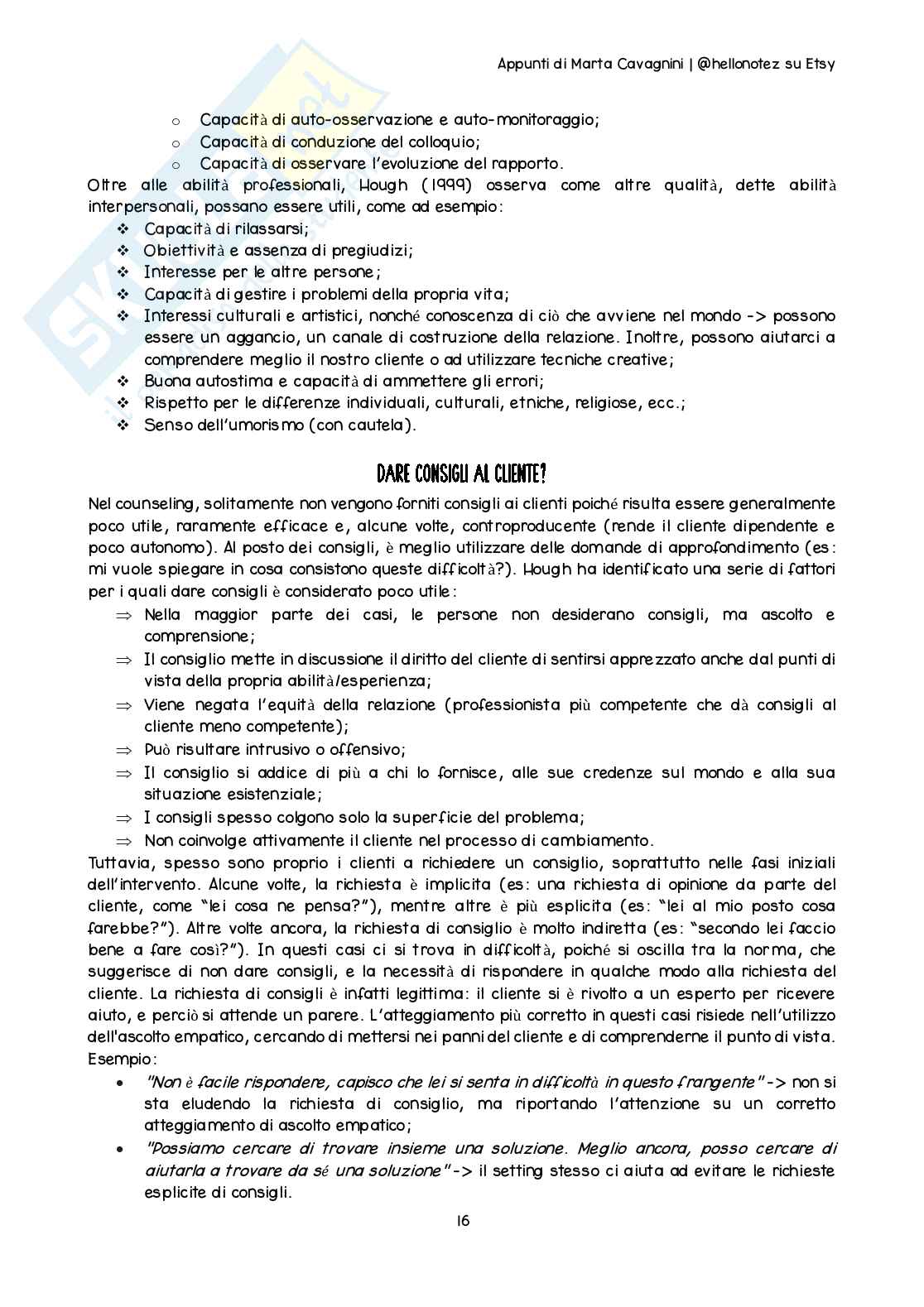 Riassunto esame Counseling nel ciclo di vita, Prof. Cuccì Gaia, libro consigliato Il colloquio del counseling, ascoltare ragazzi e genitori, Calvo, Sala Pag. 16