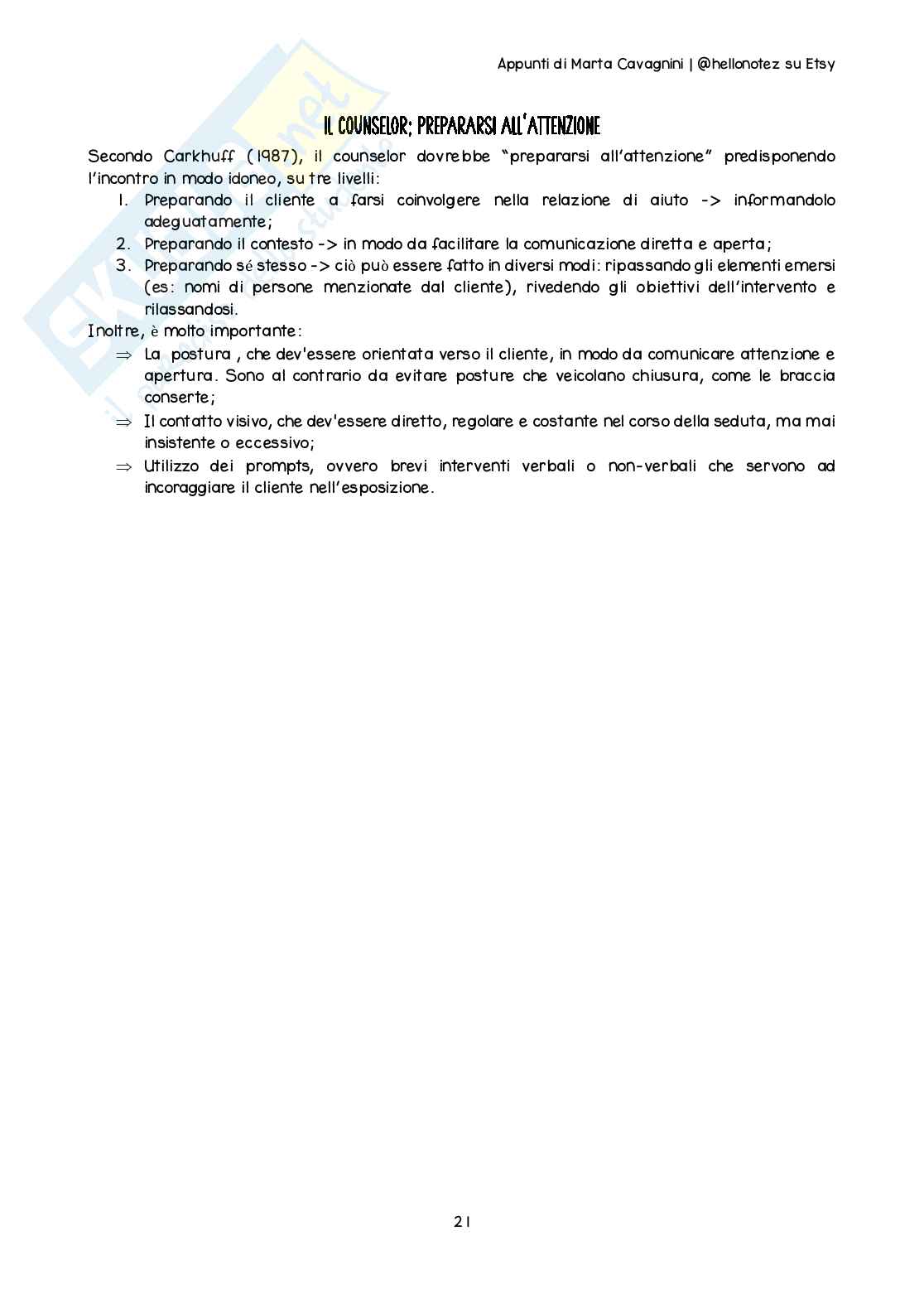 Riassunto esame Counseling nel ciclo di vita, Prof. Cuccì Gaia, libro consigliato Il colloquio del counseling, ascoltare ragazzi e genitori, Calvo, Sala Pag. 21