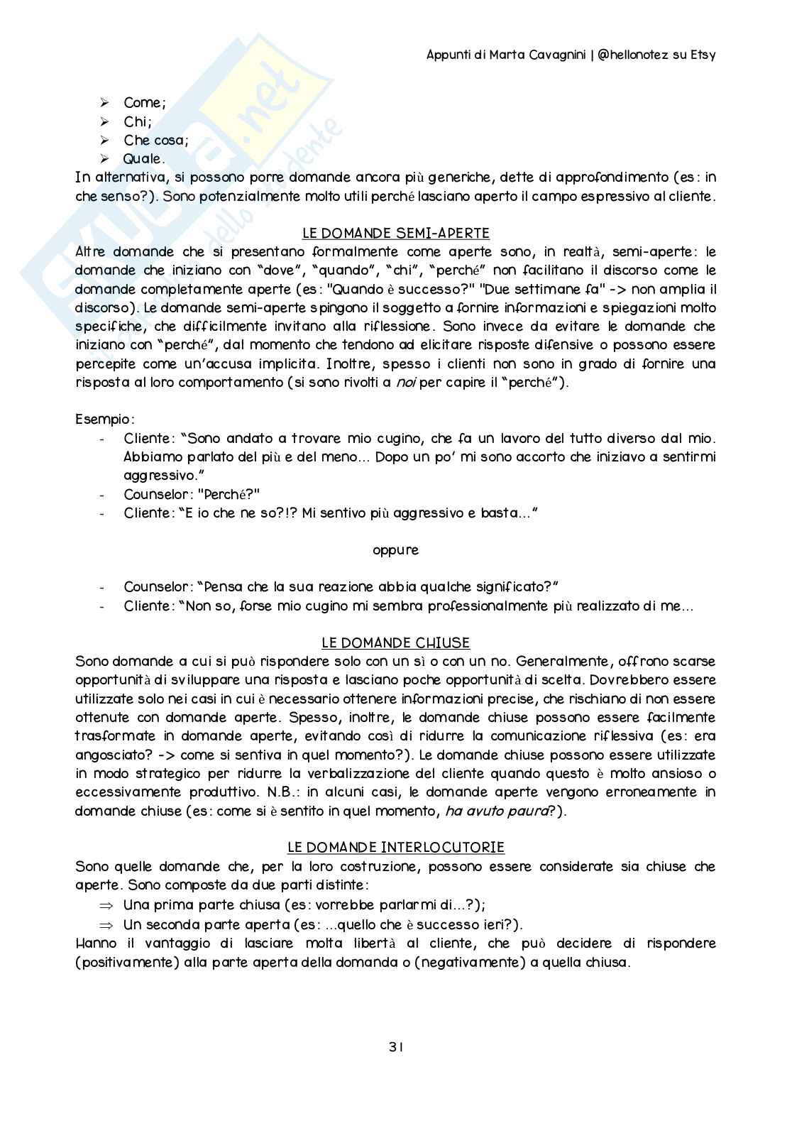 Riassunto esame Counseling nel ciclo di vita, Prof. Cuccì Gaia, libro consigliato Il colloquio del counseling, ascoltare ragazzi e genitori, Calvo, Sala Pag. 31
