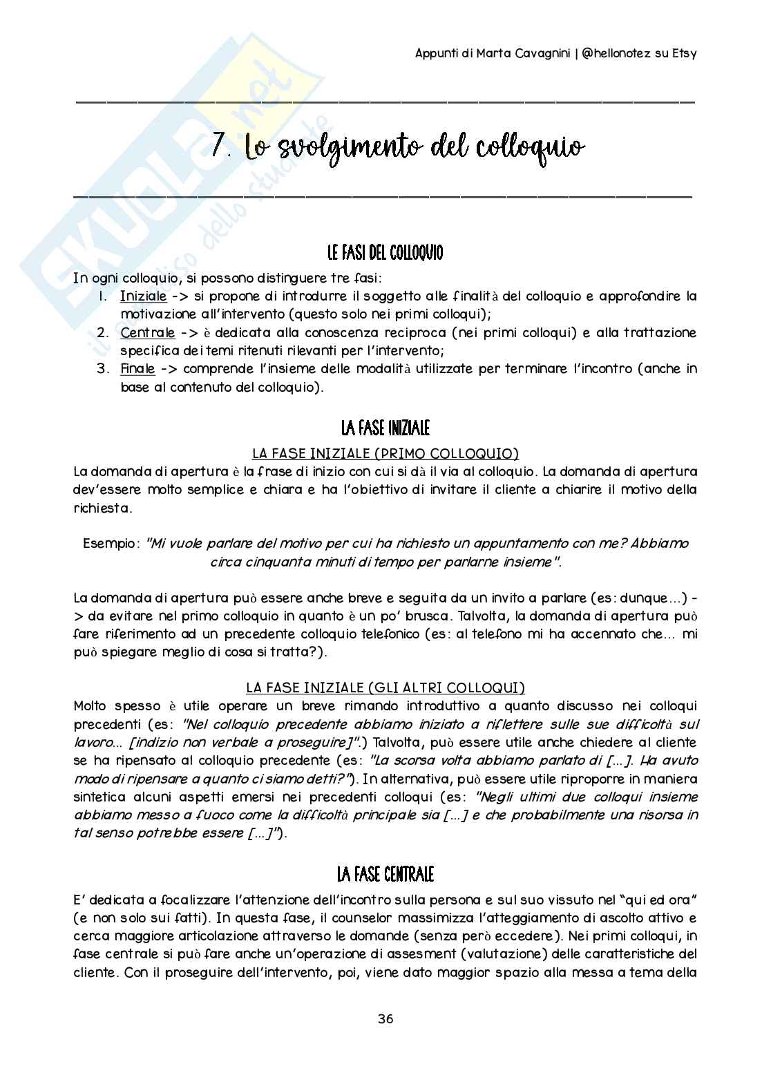 Riassunto esame Counseling nel ciclo di vita, Prof. Cuccì Gaia, libro consigliato Il colloquio del counseling, ascoltare ragazzi e genitori, Calvo, Sala Pag. 36