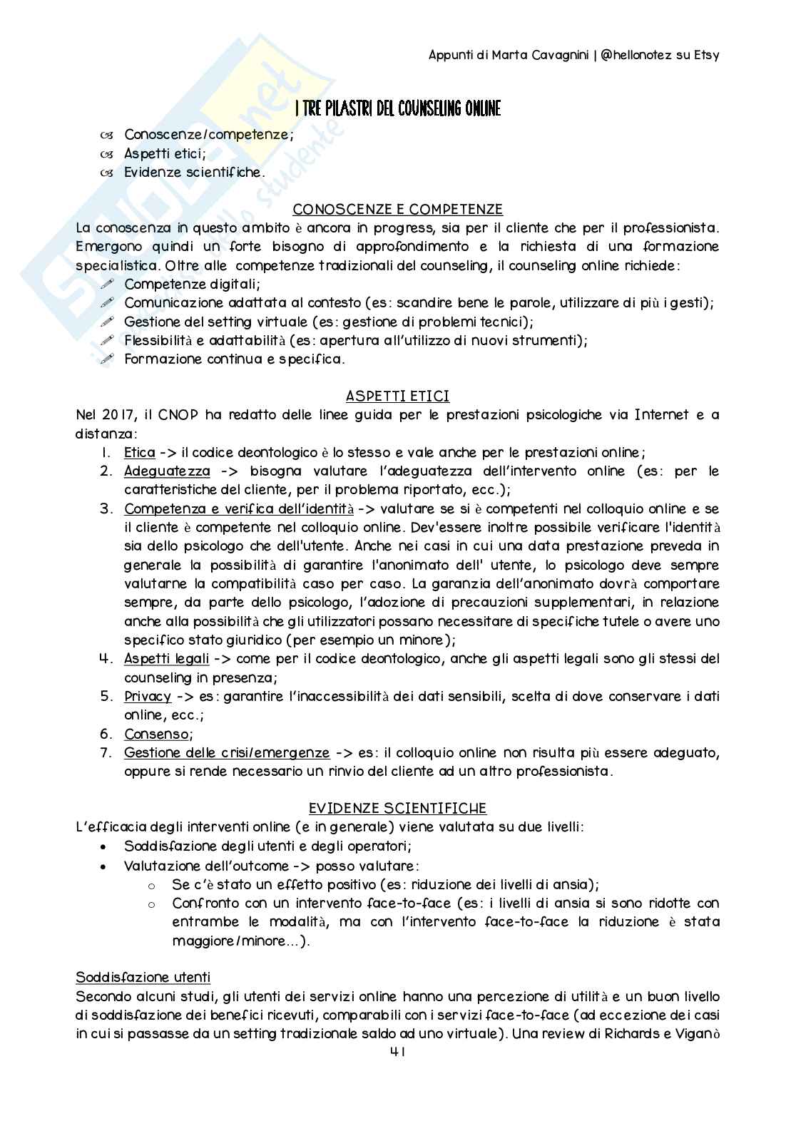 Riassunto esame Counseling nel ciclo di vita, Prof. Cuccì Gaia, libro consigliato Il colloquio del counseling, ascoltare ragazzi e genitori, Calvo, Sala Pag. 41