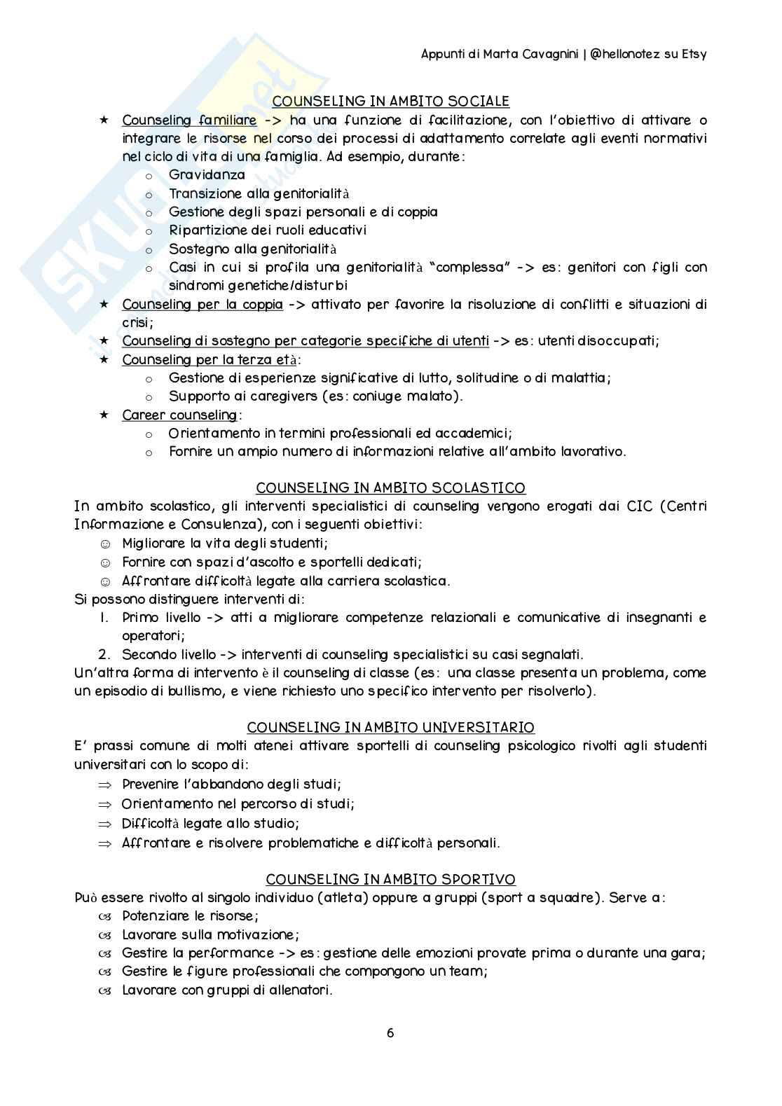 Riassunto esame Counseling nel ciclo di vita, Prof. Cuccì Gaia, libro consigliato Il colloquio del counseling, ascoltare ragazzi e genitori, Calvo, Sala Pag. 6