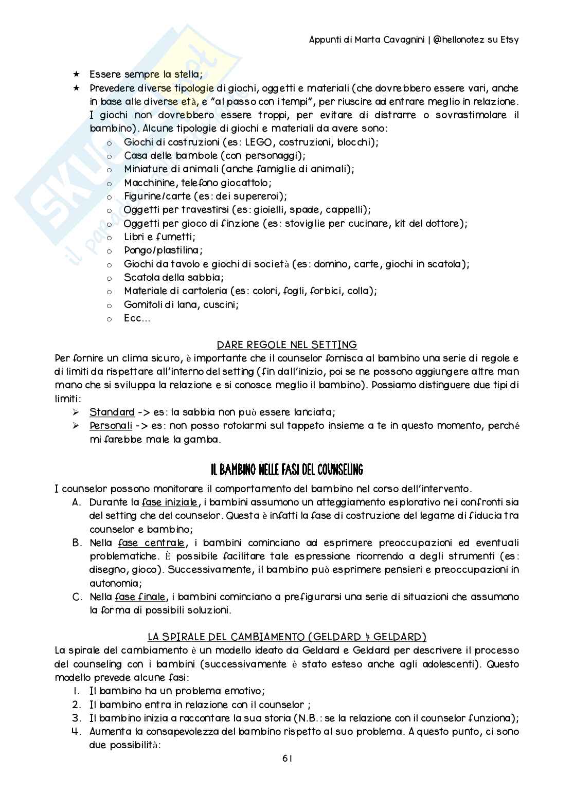 Riassunto esame Counseling nel ciclo di vita, Prof. Cuccì Gaia, libro consigliato Il colloquio del counseling, ascoltare ragazzi e genitori, Calvo, Sala Pag. 61