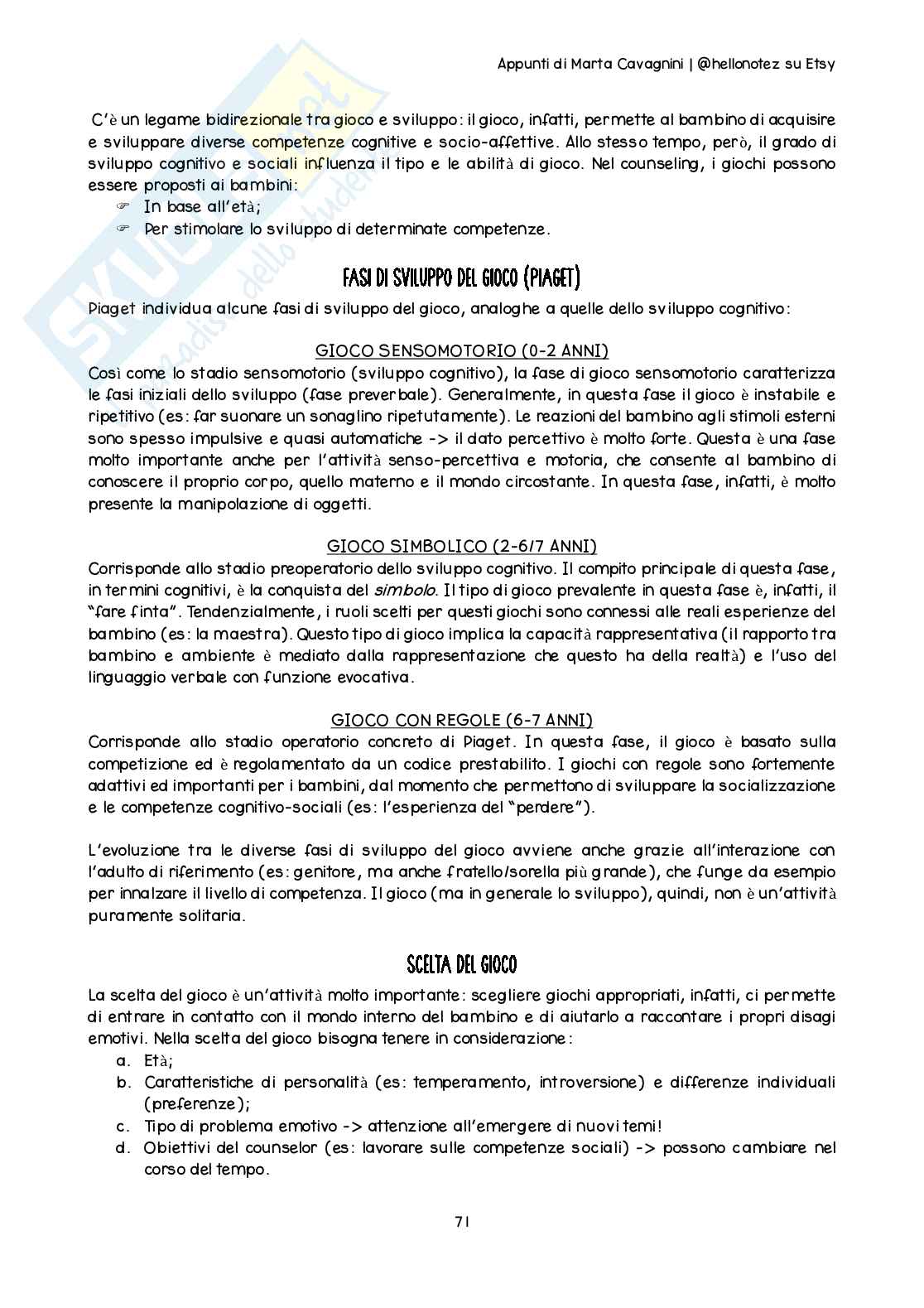 Riassunto esame Counseling nel ciclo di vita, Prof. Cuccì Gaia, libro consigliato Il colloquio del counseling, ascoltare ragazzi e genitori, Calvo, Sala Pag. 71