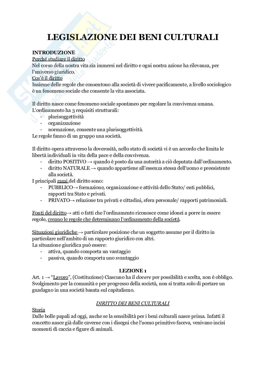 Legislazione dei beni culturali  Pag. 1