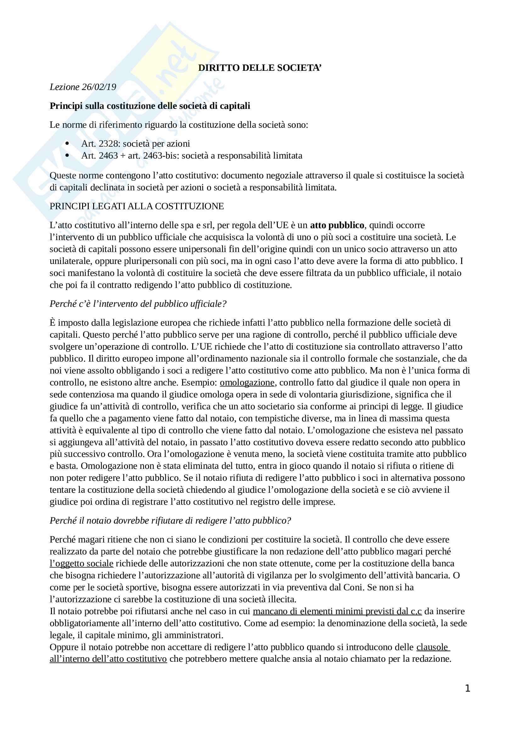 Appunti di Diritto delle società - Lezioni Cetra Pag. 1