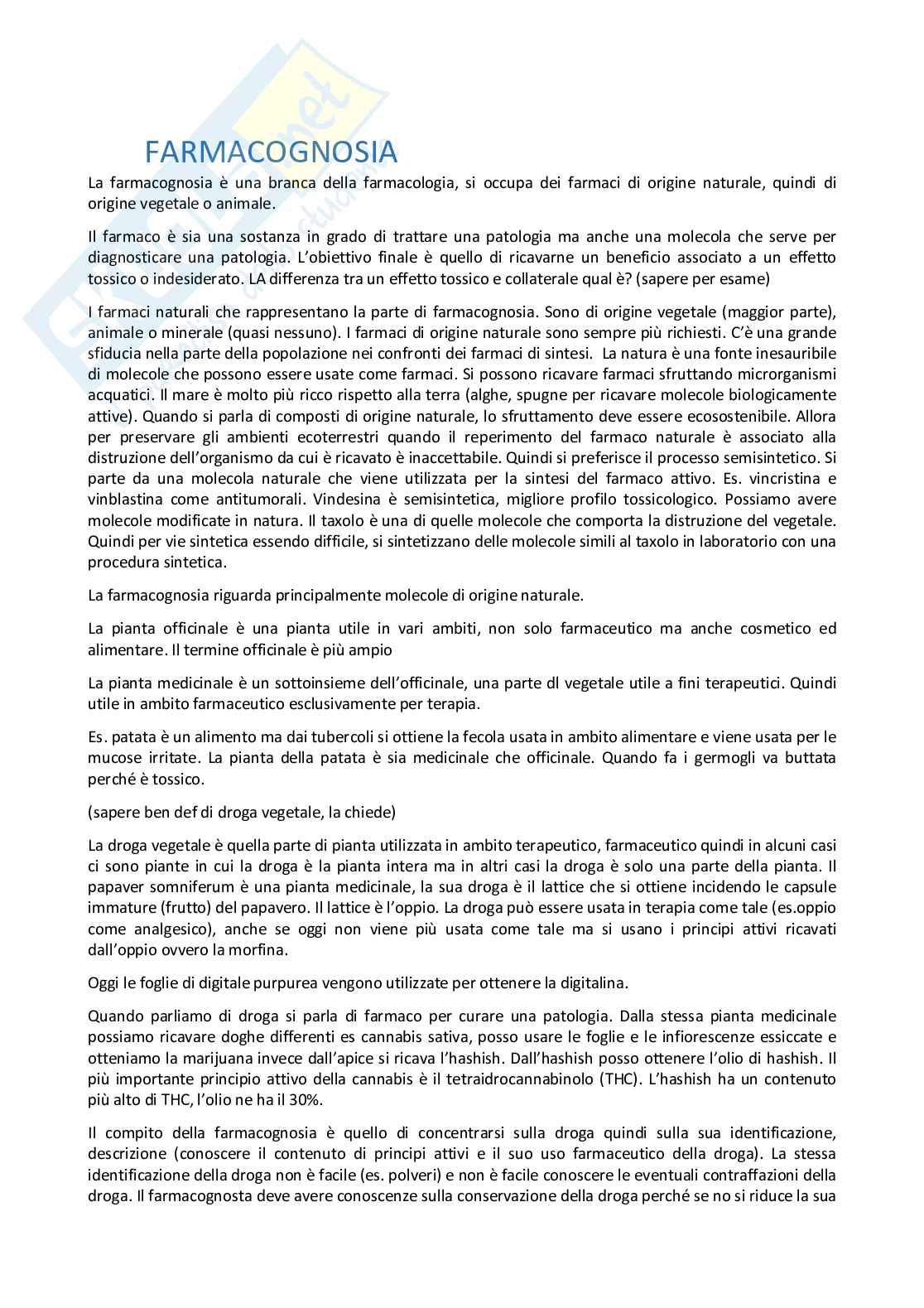 Farmacologia e farmacognosia  Pag. 1