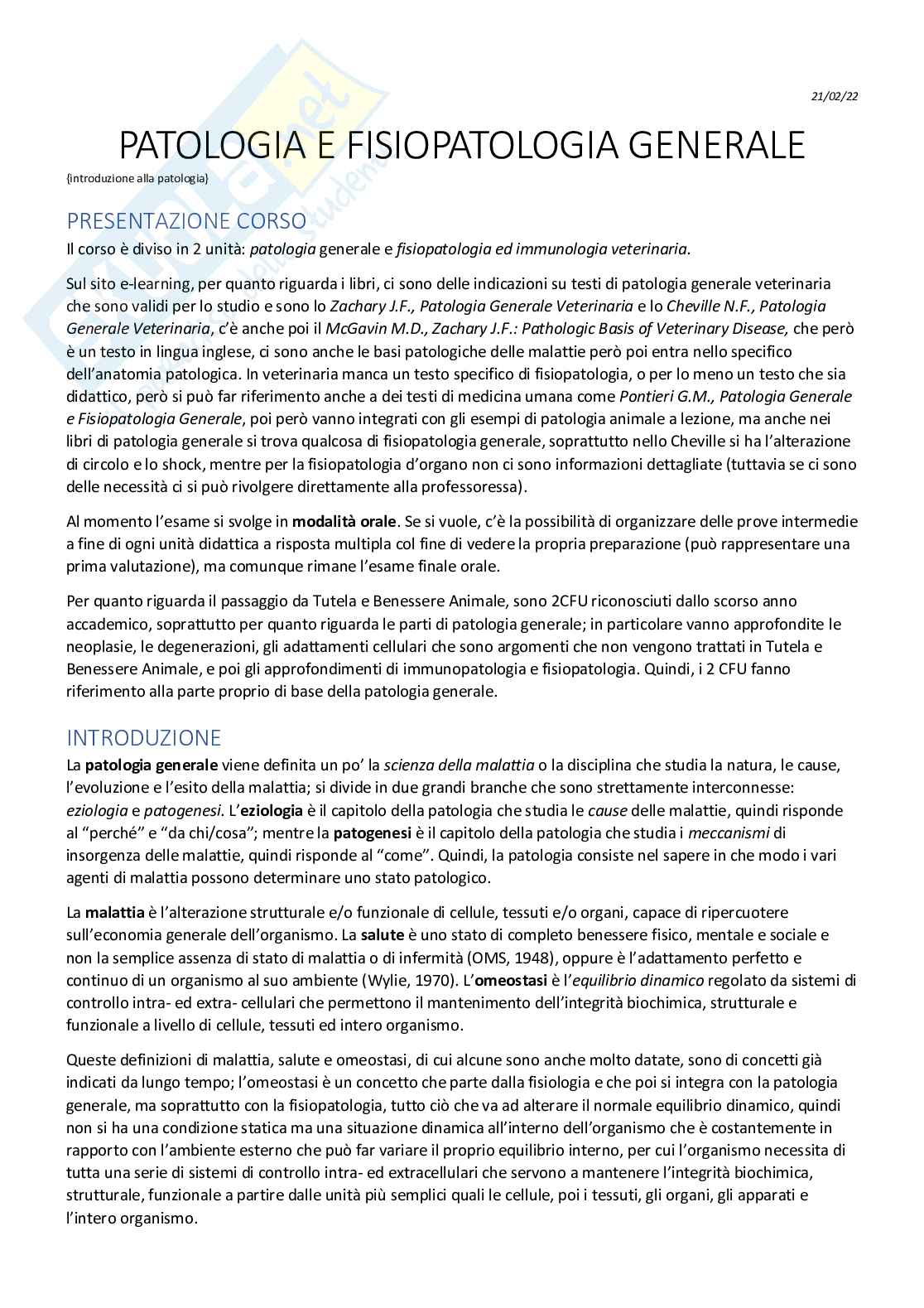 Patologia generale e fisiopatologia veterinaria Pag. 1