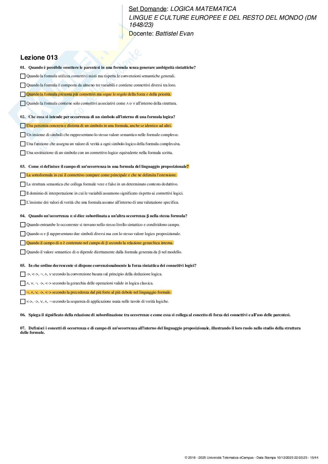 Paniere esame Logica matematica Pag. 16