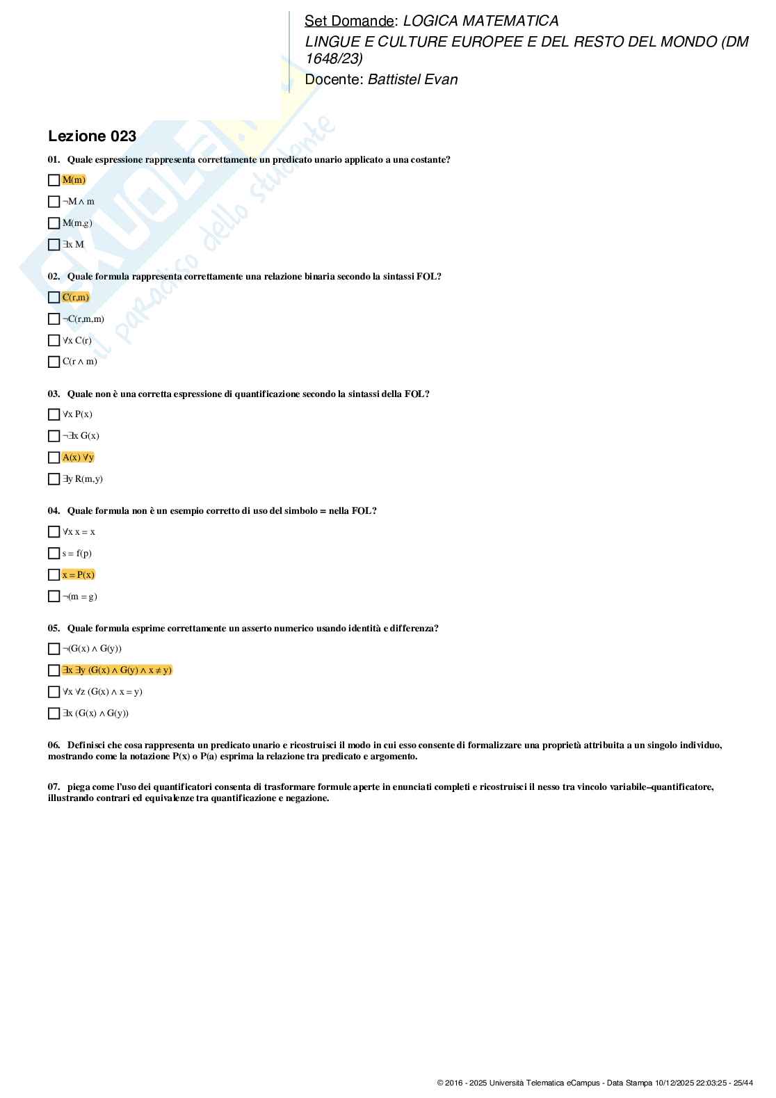 Paniere esame Logica matematica Pag. 26