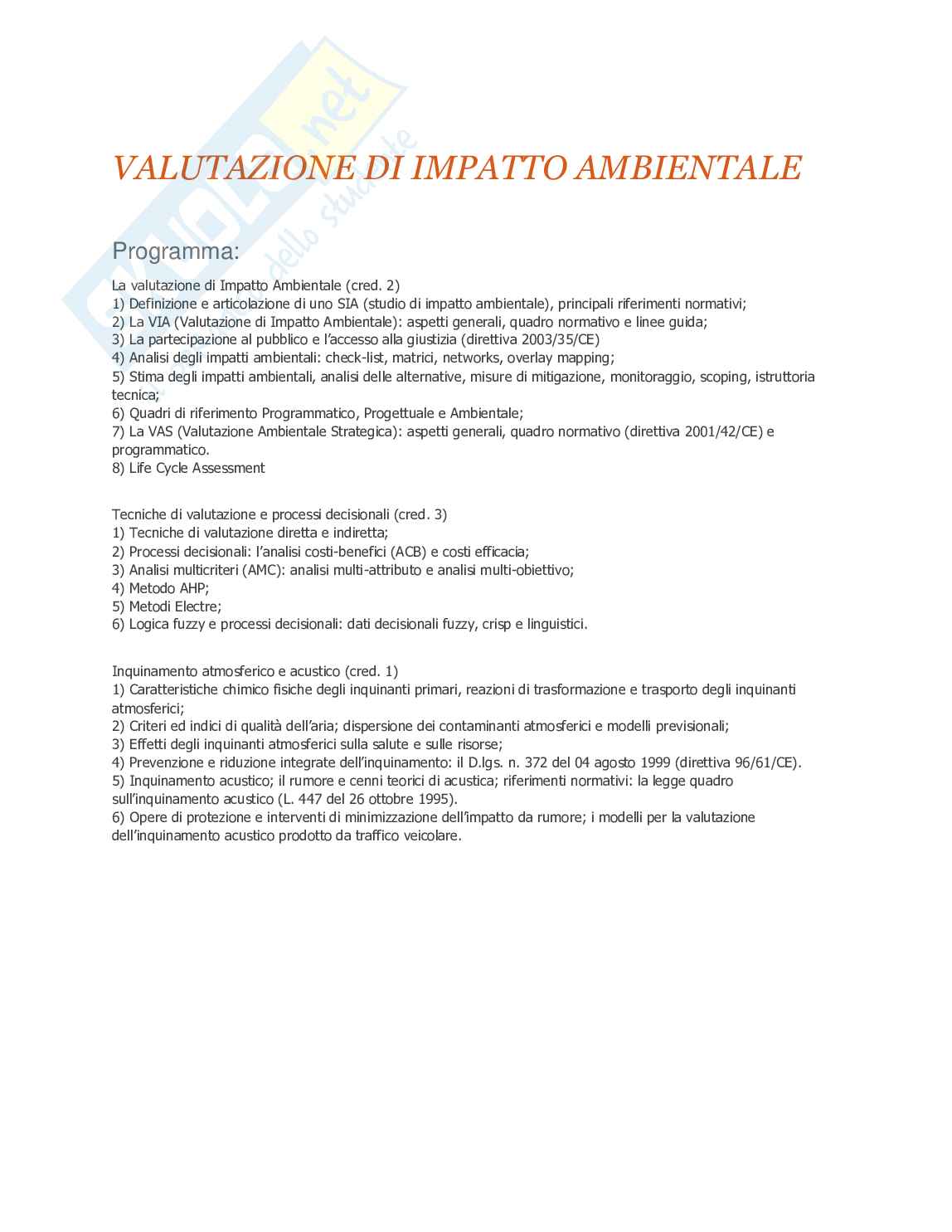 Valutazione di impatto ambientale (VIA) Pag. 1